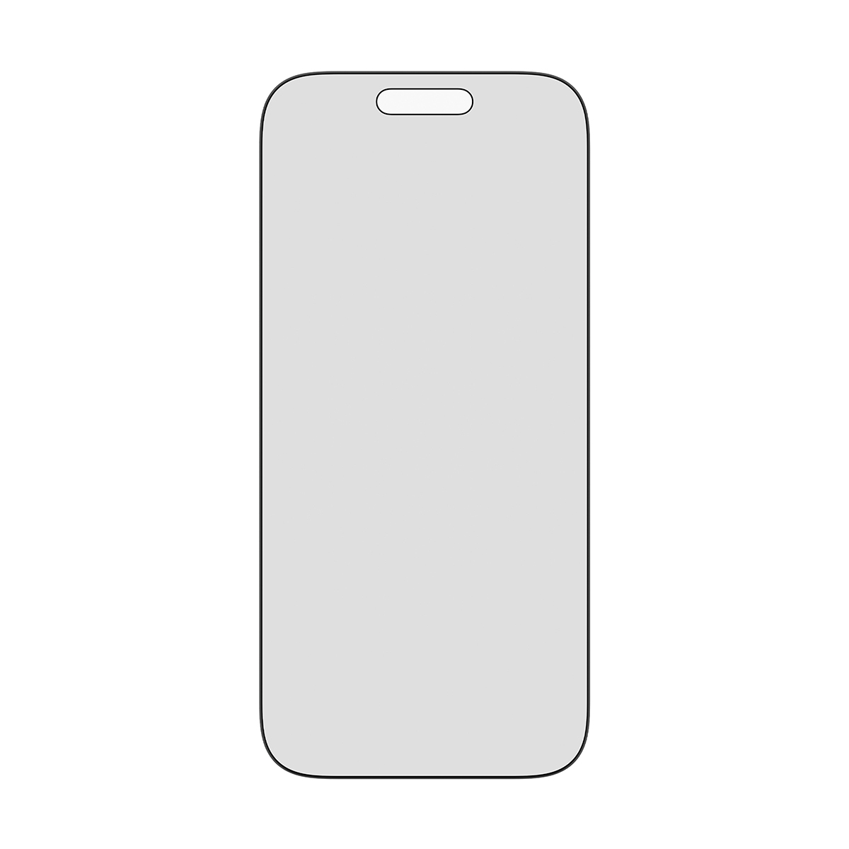 Stilize edilmiş bir akıllı telefon ana hattı. Açık gri bir ekranı, siyah kenarlıkları ve üstte küçük bir kesiği vardır.