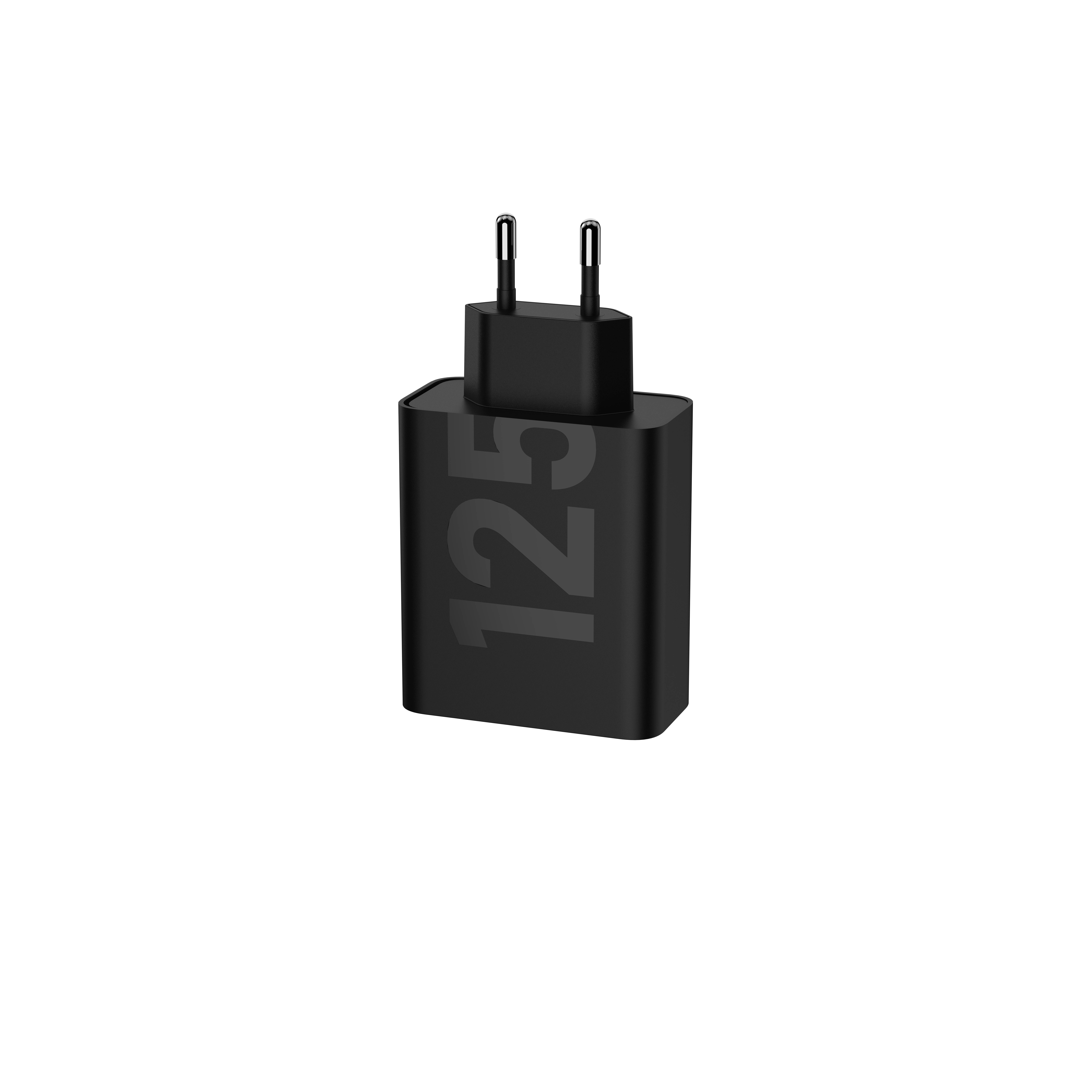 Un chargeur noir avec des broches est centré sur un fond blanc. Le chiffre 125 est imprimé sur le chargeur.
