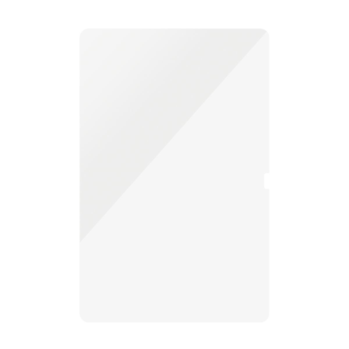 A white, rectangular object with rounded corners. A diagonal line divides the object into two white sections.