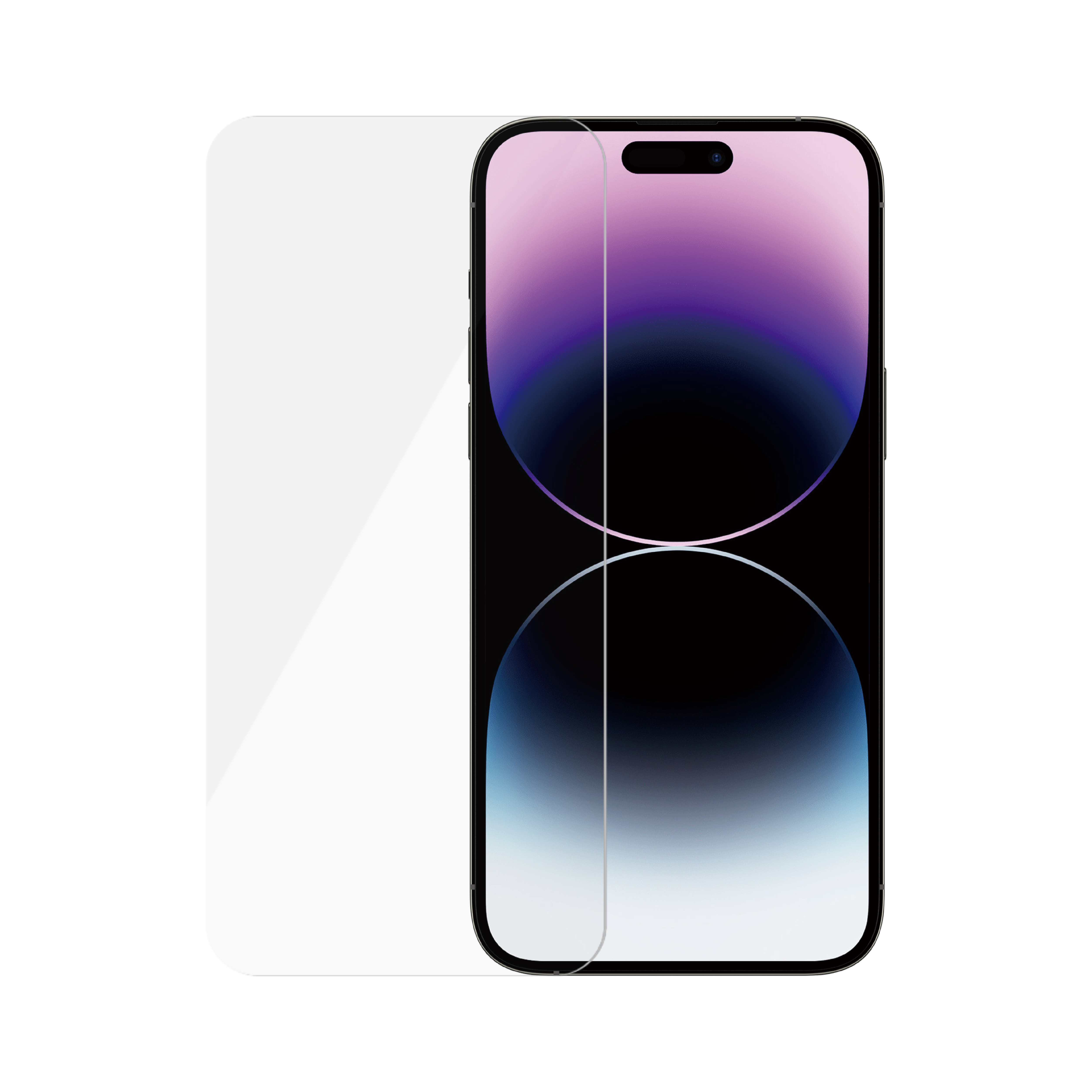 Ekran koruyuculu bir akıllı telefon. Ekran renkli bir geçiş gösteriyor. Koruyucu şeffaf.