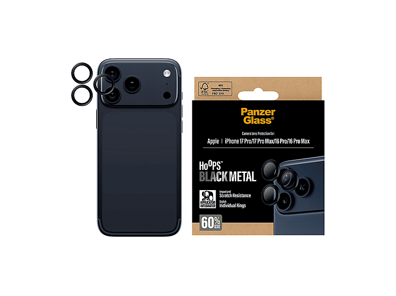 VETRO TEMPERATO PANZERGLASS ® Hoops® Camera Lens Protector Black iPhone 17 Pro | iPhone 17 Pro Max | iPhone 16 Pro | 16 Pro Max