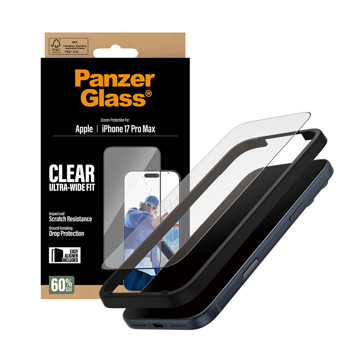 PanzerGlass Pellicola Protettiva Ceramic per iPhone 16, con EasyAligner, Vetro temperato, Alta resistenza ai graffi e alle cadute