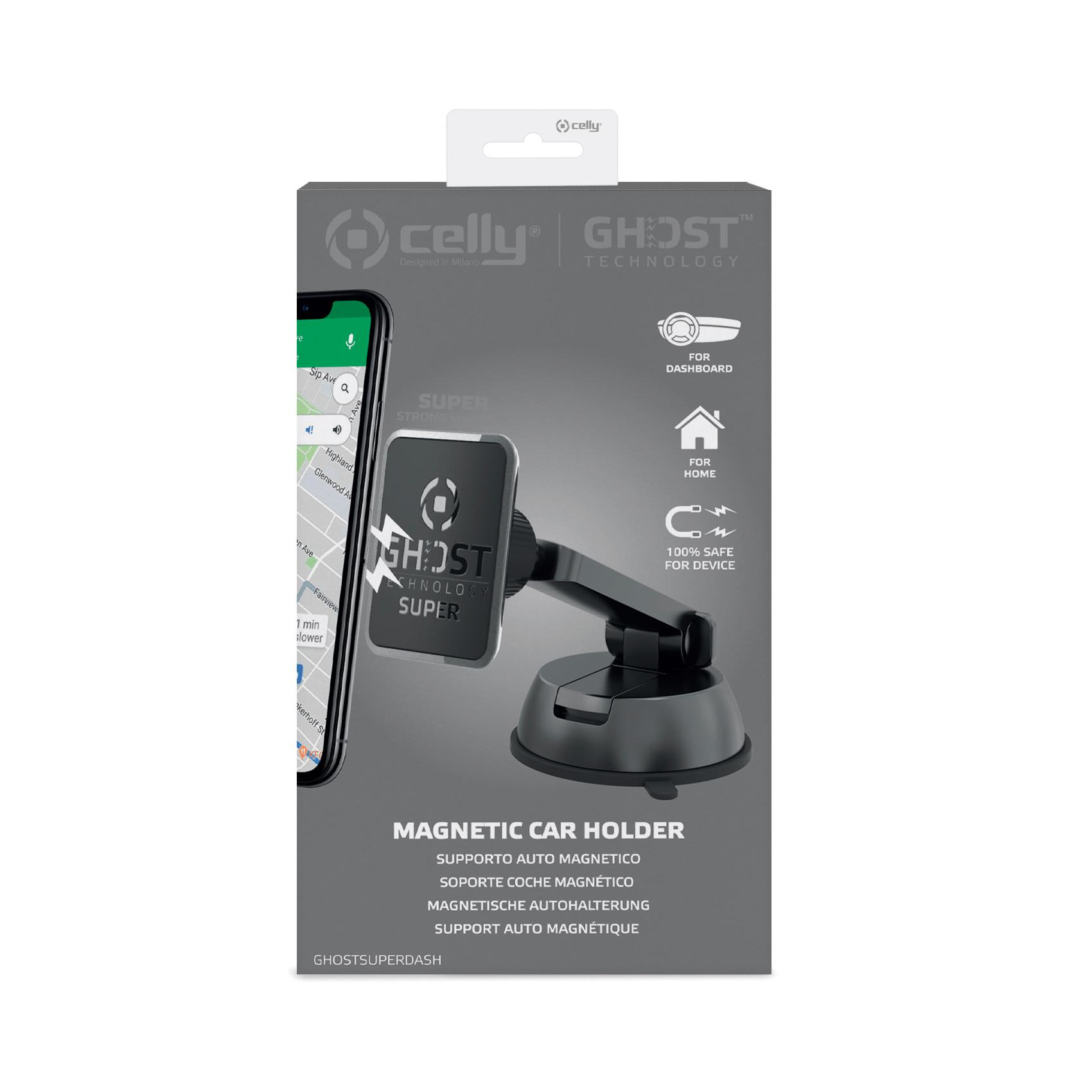 Verpackter schwarzer magnetischer Autohalter mit einem Telefon, das eine Karte zeigt.