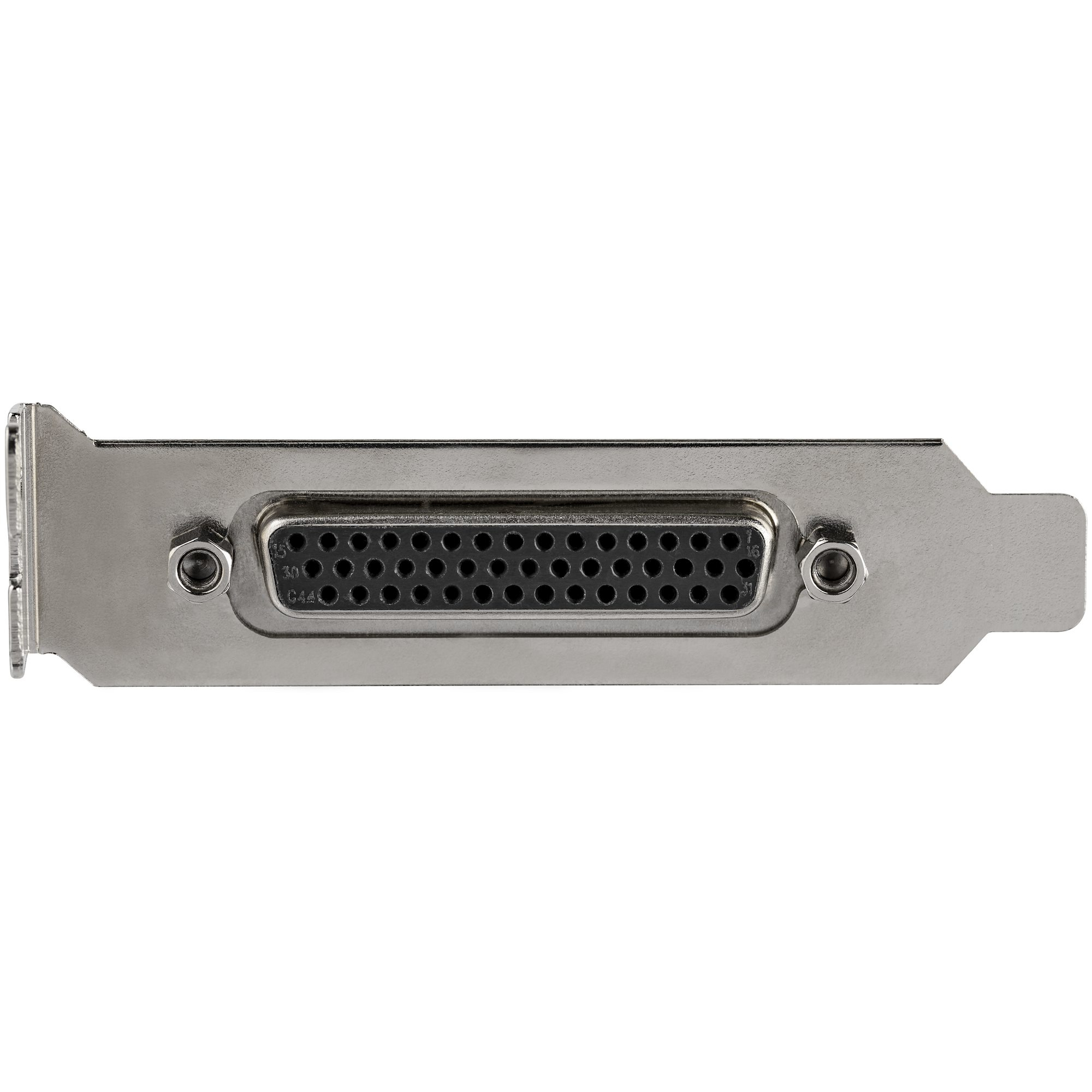 Eine silberne Computerkarte mit einem 36-poligen Stecker und einer Halterung.