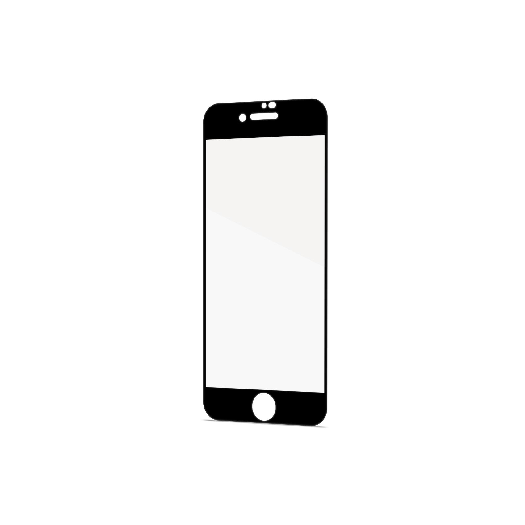 Un proteggi schermo nero per smartphone con schermo bianco e bordo nero. Con fotocamera e tasto home.
