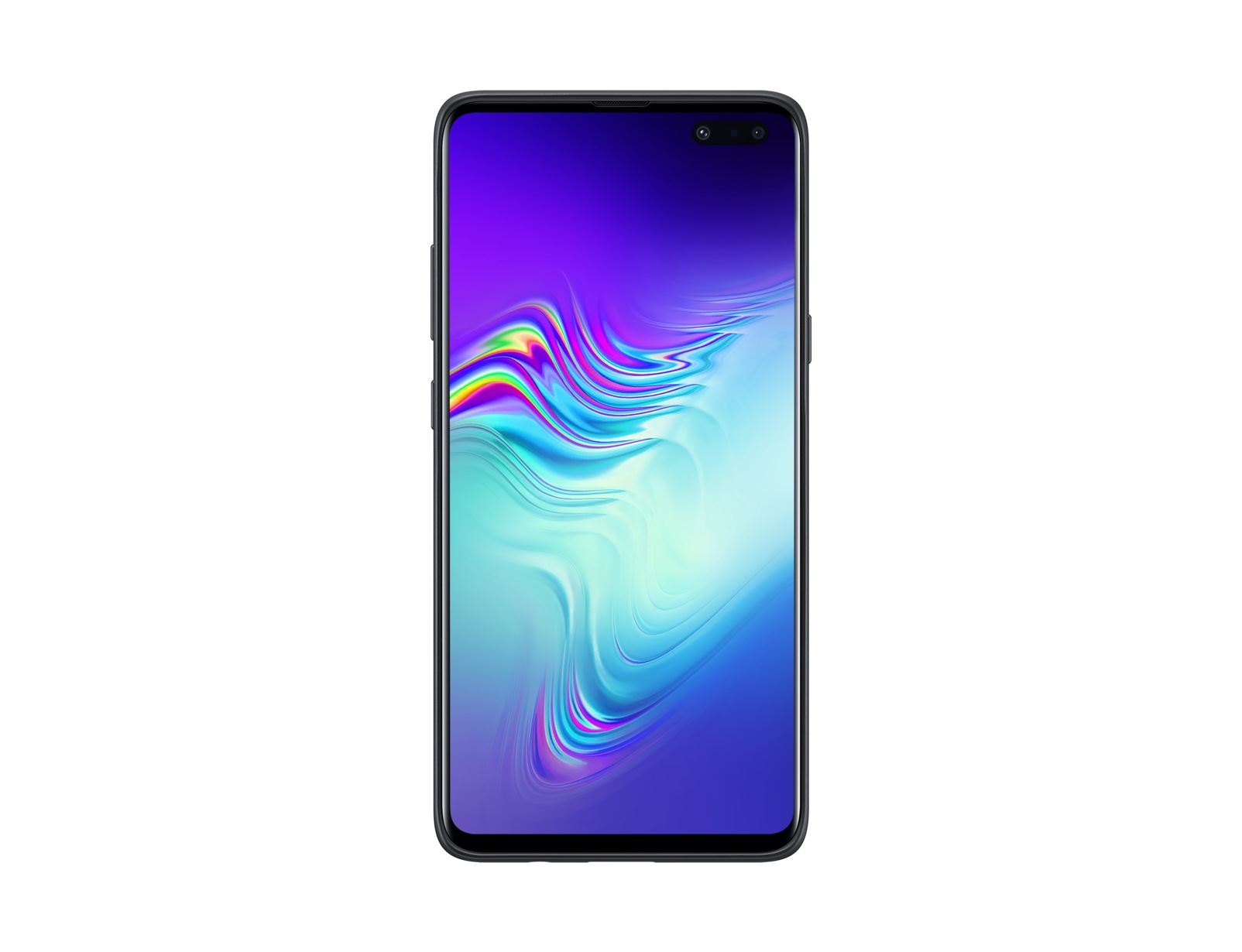 Uno smartphone con uno sfondo astratto colorato sullo schermo è visualizzato su uno sfondo bianco.