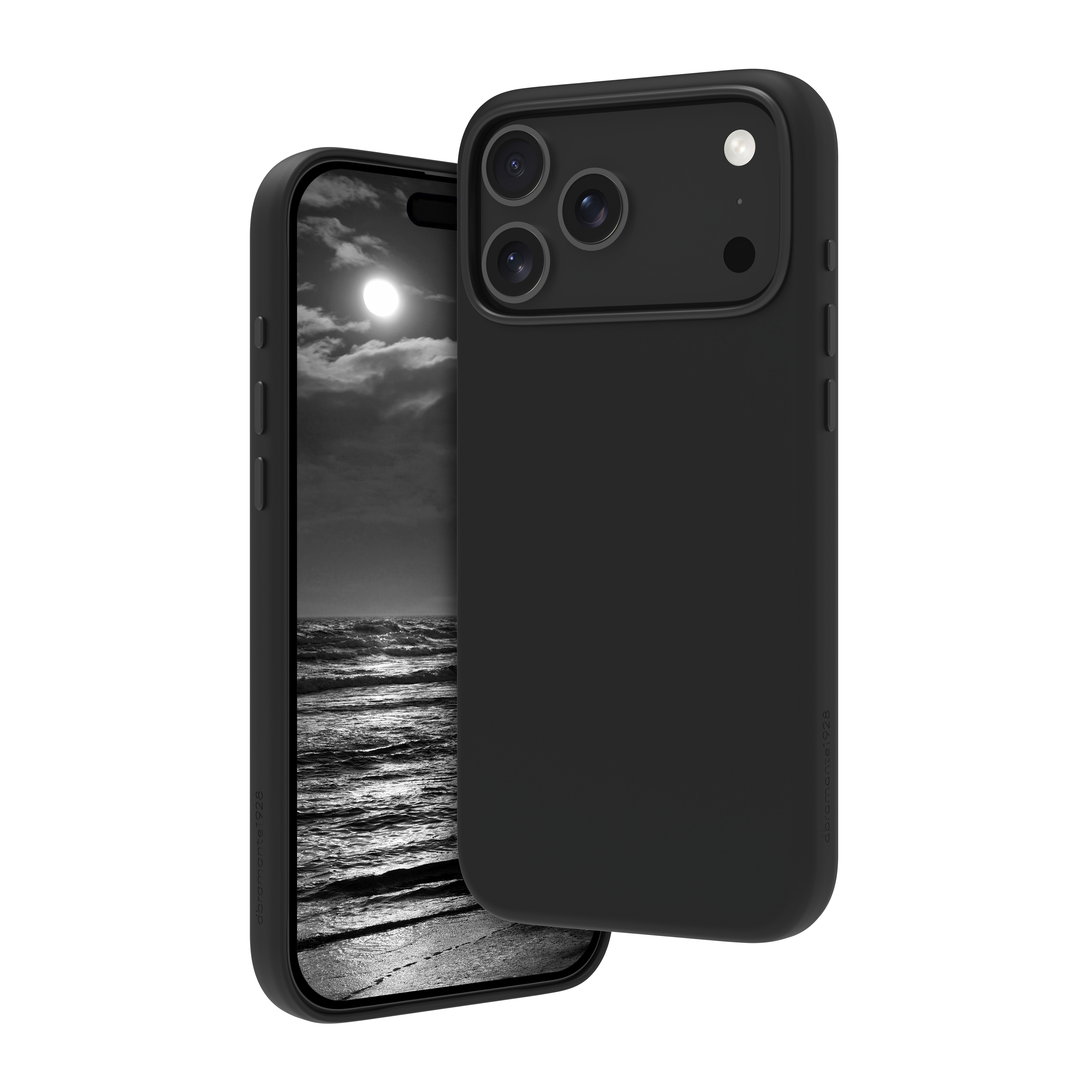 iPhone nero in una custodia. Lo schermo mostra mare illuminato dalla luna. Il telefono è leggermente aperto.