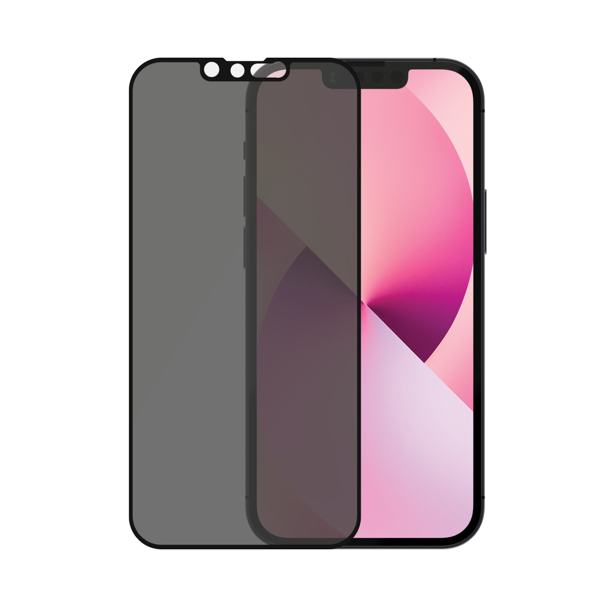 Un iPhone con protezione schermo. Lo schermo mostra una sfumatura rosa e bianca. Sono presenti anche due protezioni schermo aggiuntive.