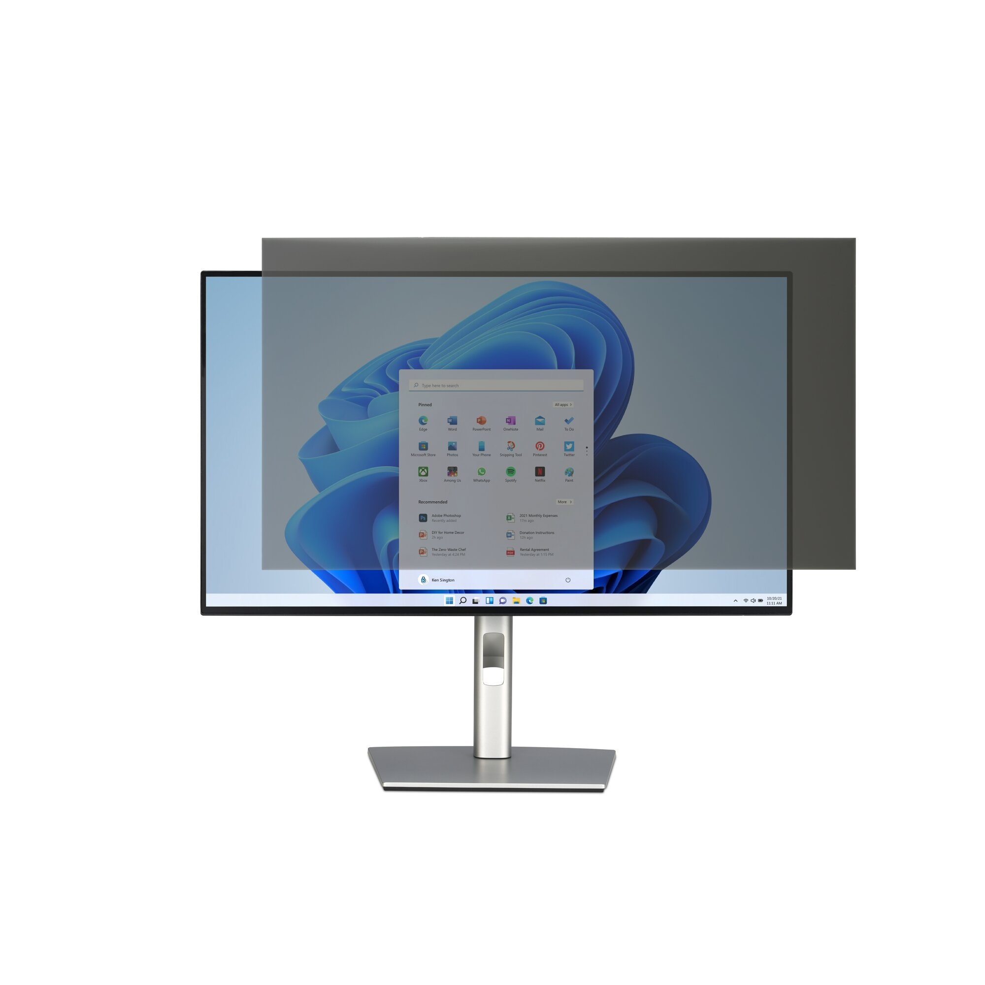 Un monitor de computadora con una interfaz de Windows. El monitor es plateado y negro, con un soporte.