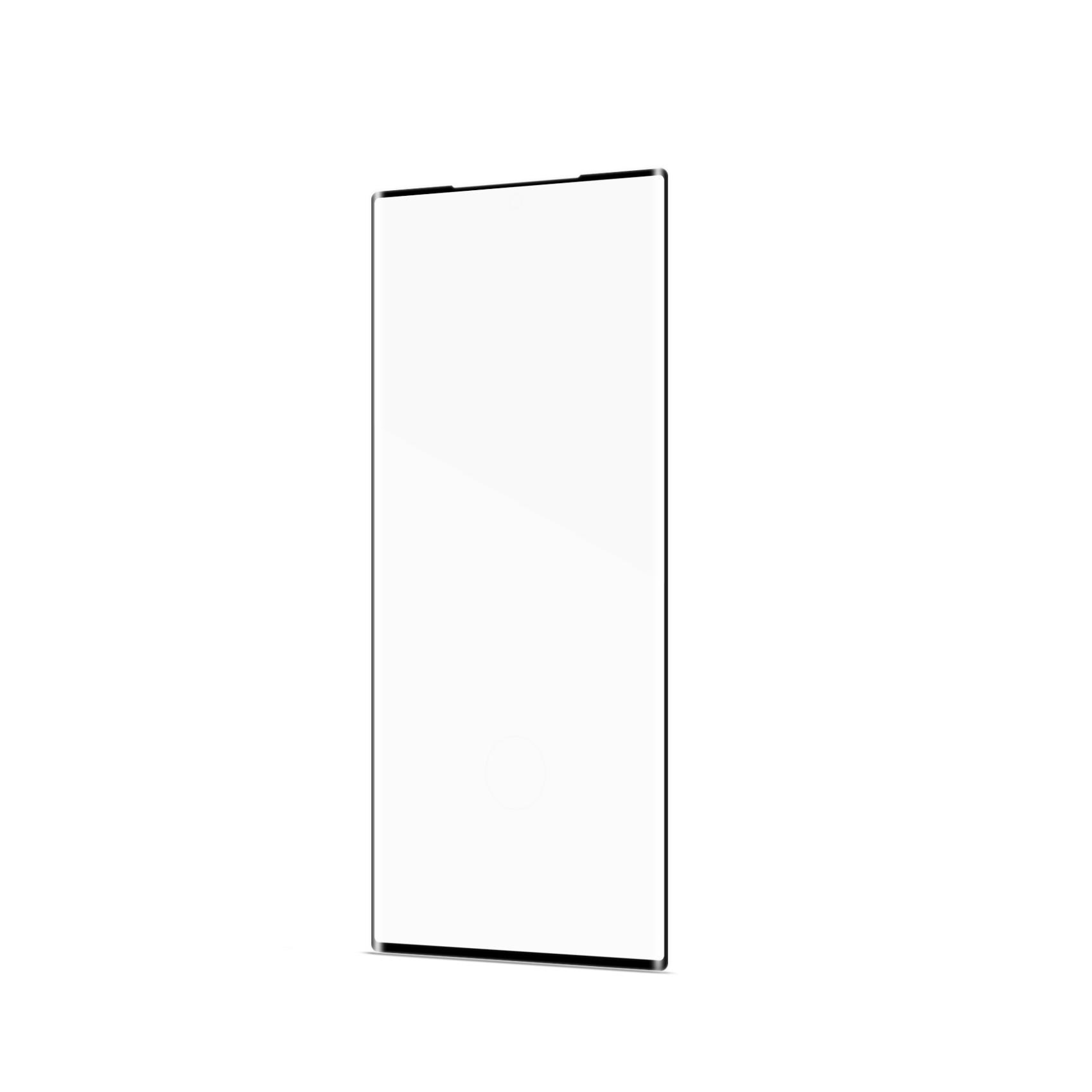 Un oggetto rettangolare bianco con bordi neri su sfondo bianco. Ha un bordo superiore leggermente curvo.
