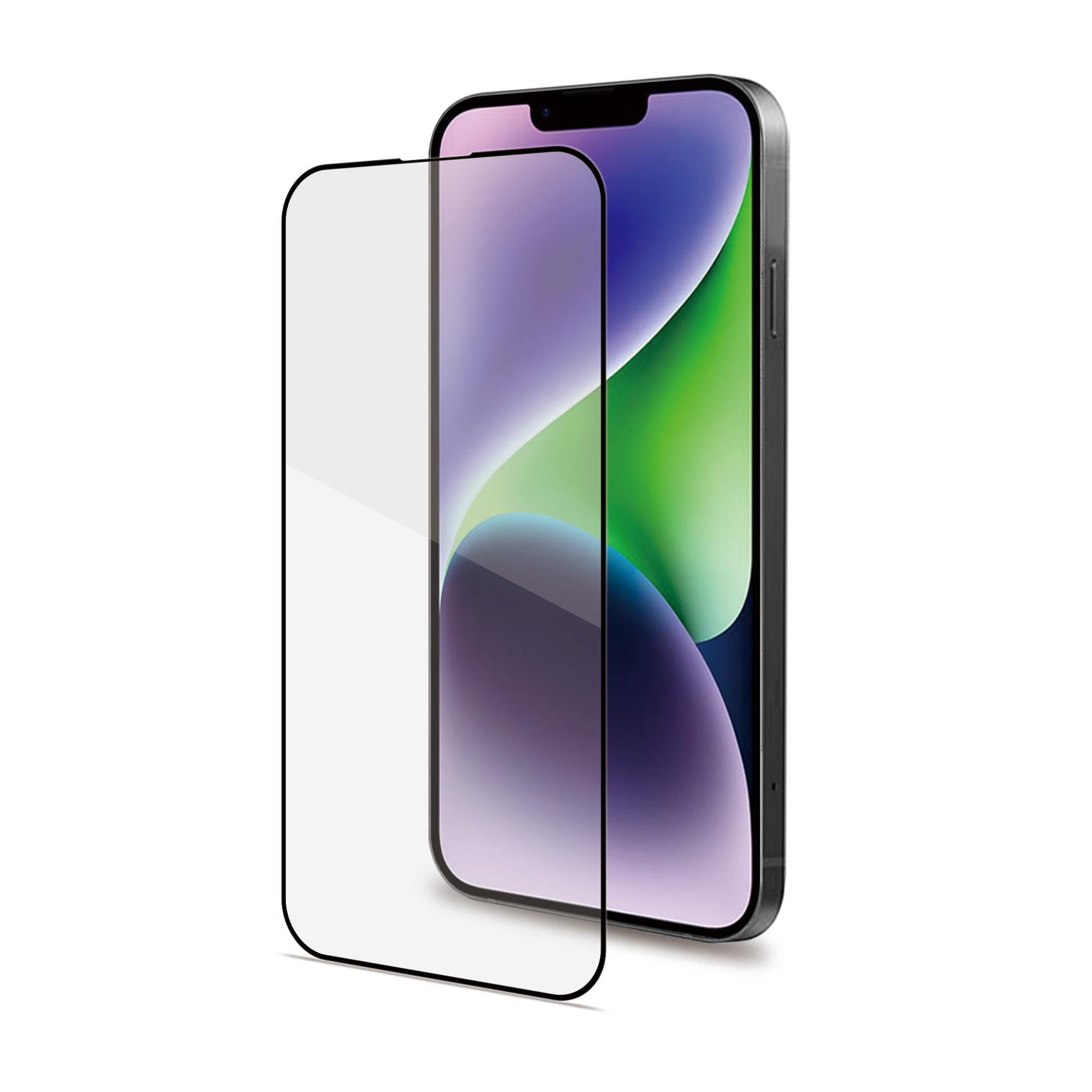 Smartfon z ochraniaczem ekranu obok. Telefon ma czarną ramkę, a ekran gradientowy.
