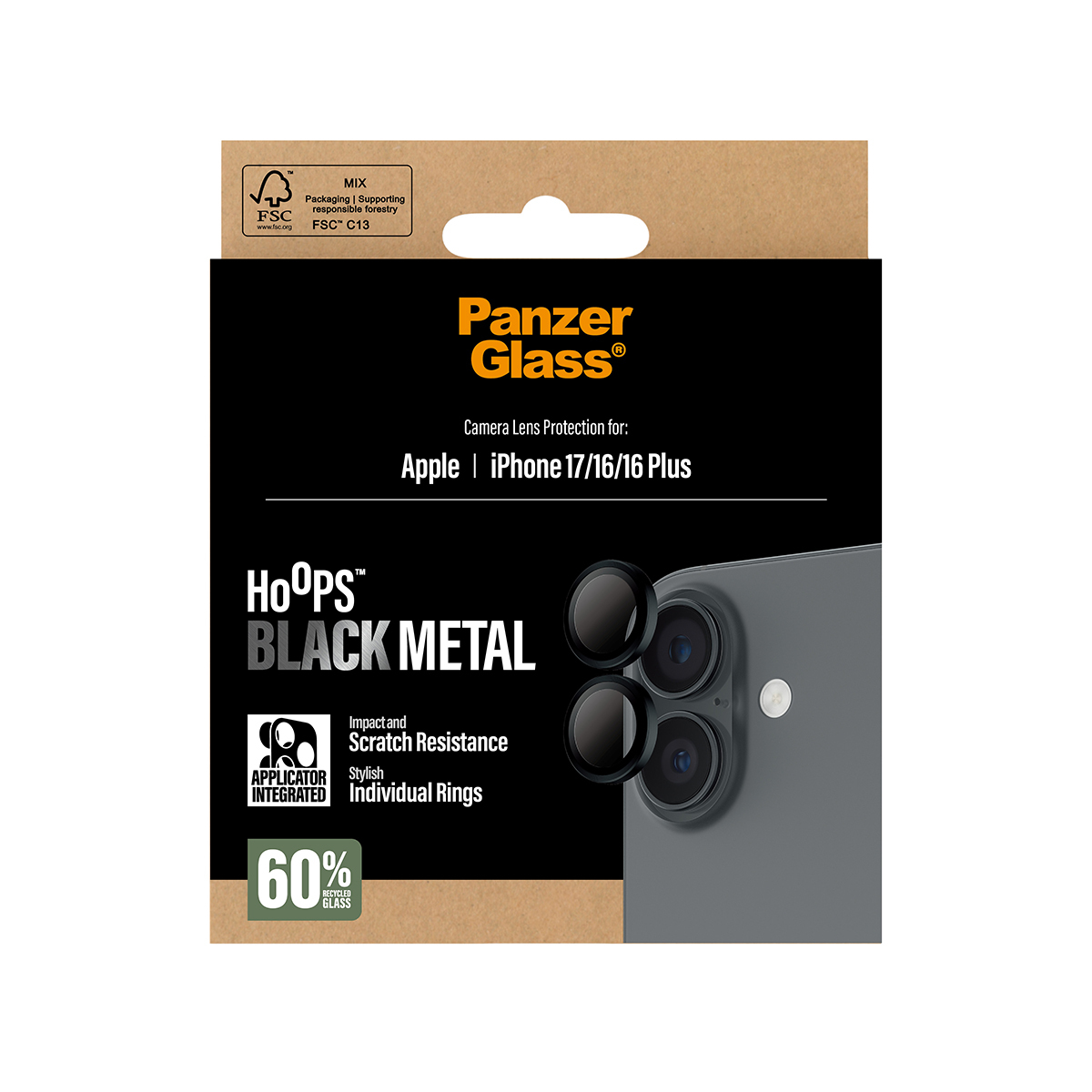 Panzer Glass kamera lens koruyucuları için bir ürün kutusu. Marka logosunu, ürün adını ve ürünün bir görüntüsünü içerir.