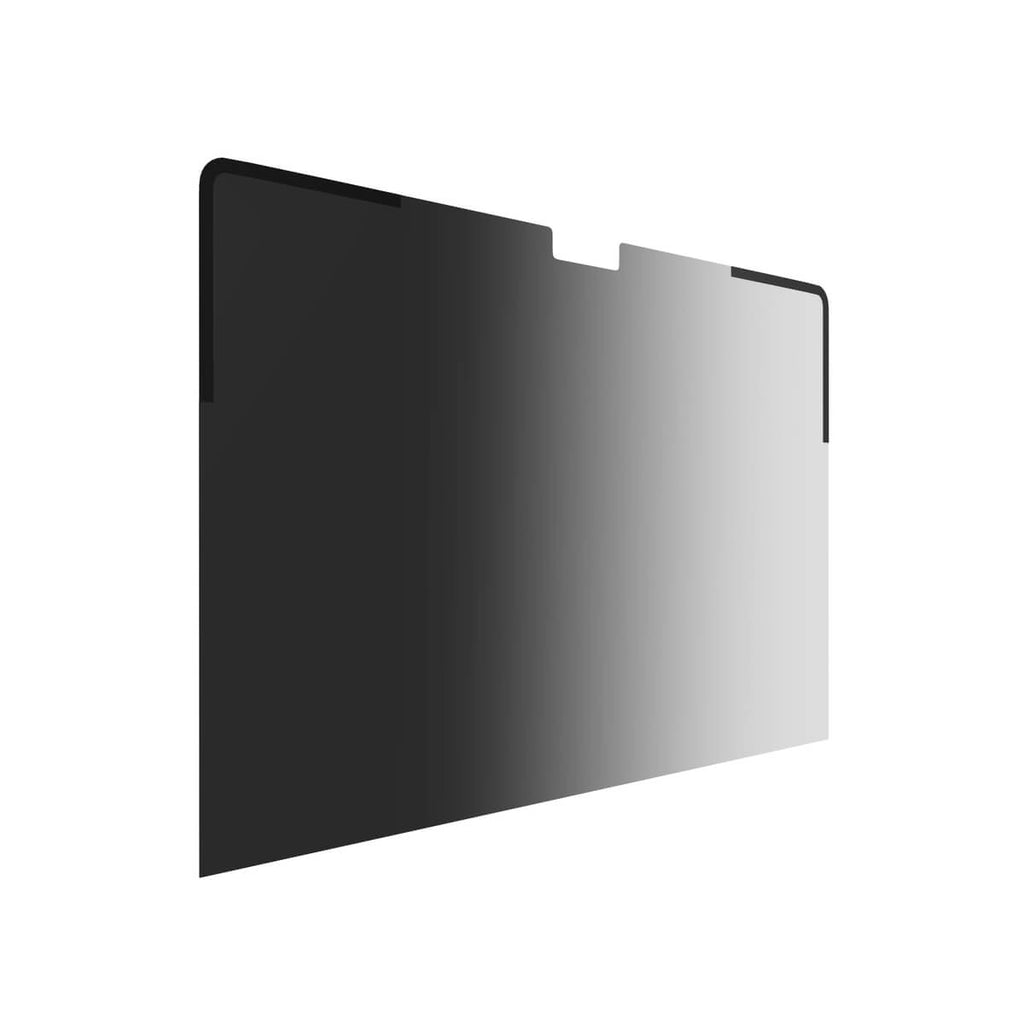 Una forma rectangular con degradado, que va del gris oscuro al gris claro, con una muesca en la parte superior y un borde negro.
