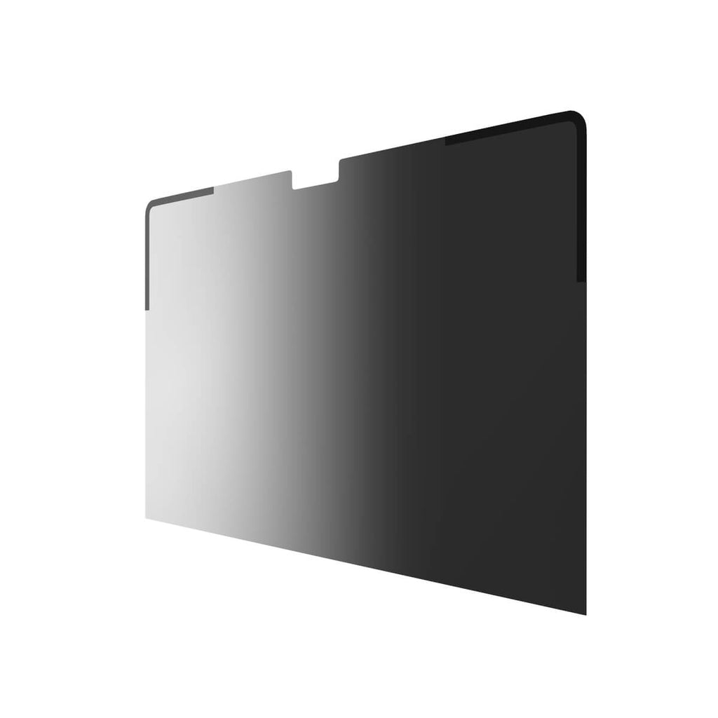 Un protector de pantalla rectangular con un degradado de gris claro a gris oscuro. Tiene una muesca en la parte superior y un borde negro.
