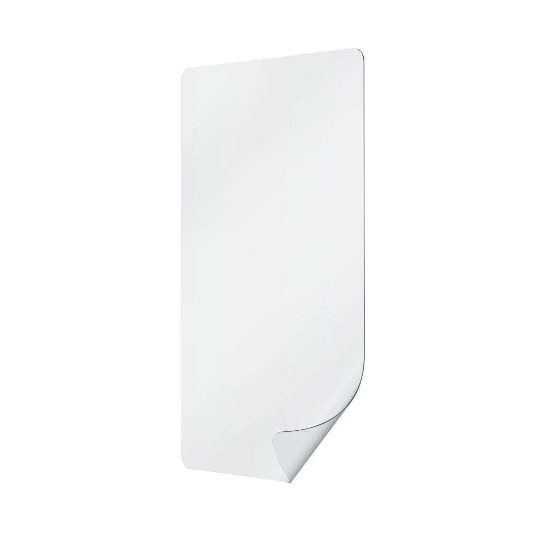 Un foglio di carta bianco, rettangolare, con angoli arrotondati. L'angolo inferiore destro è arricciato verso l'alto, rivelando il lato inferiore.