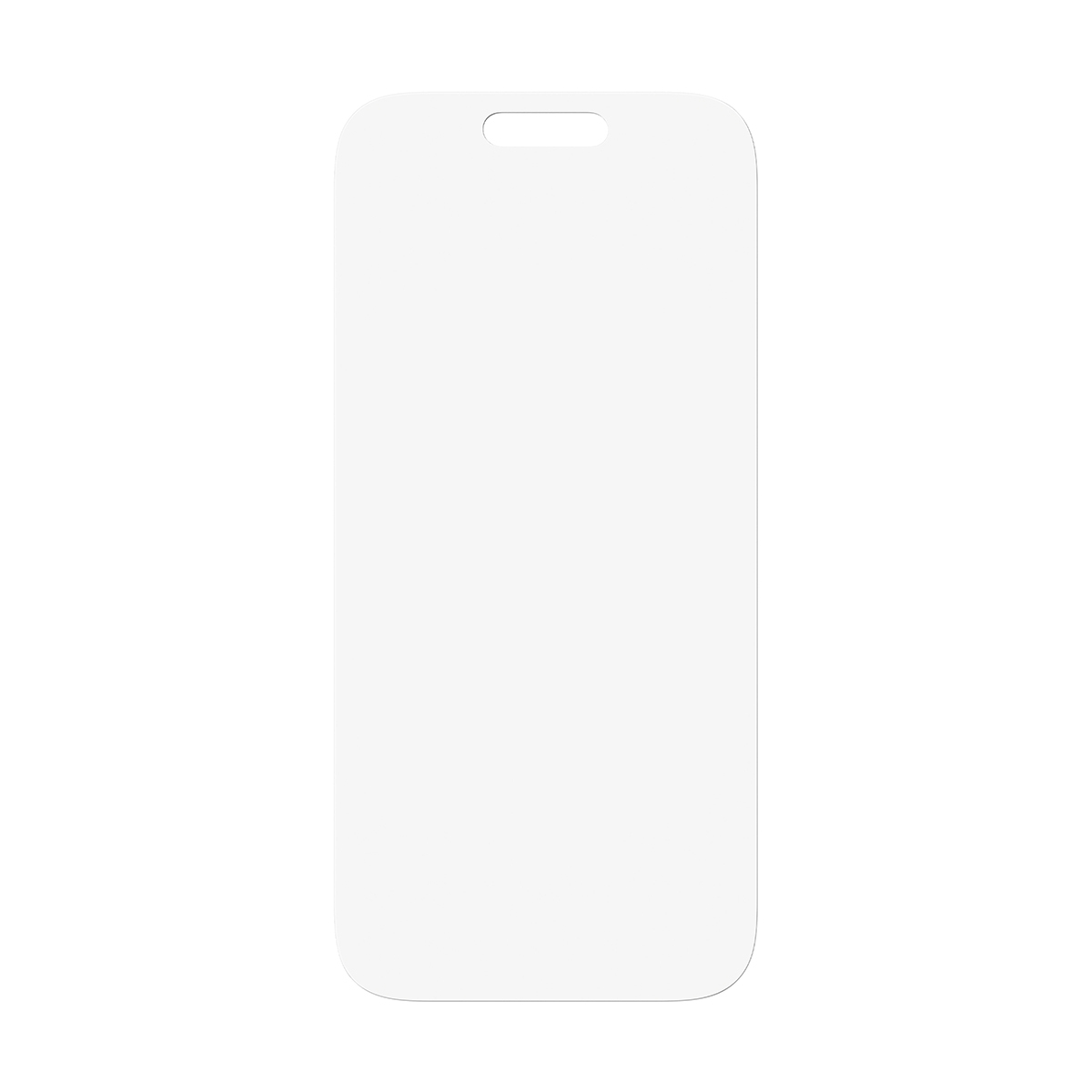 Un objet blanc rectangulaire avec des coins arrondis et un petit trou en haut. Le fond est blanc.