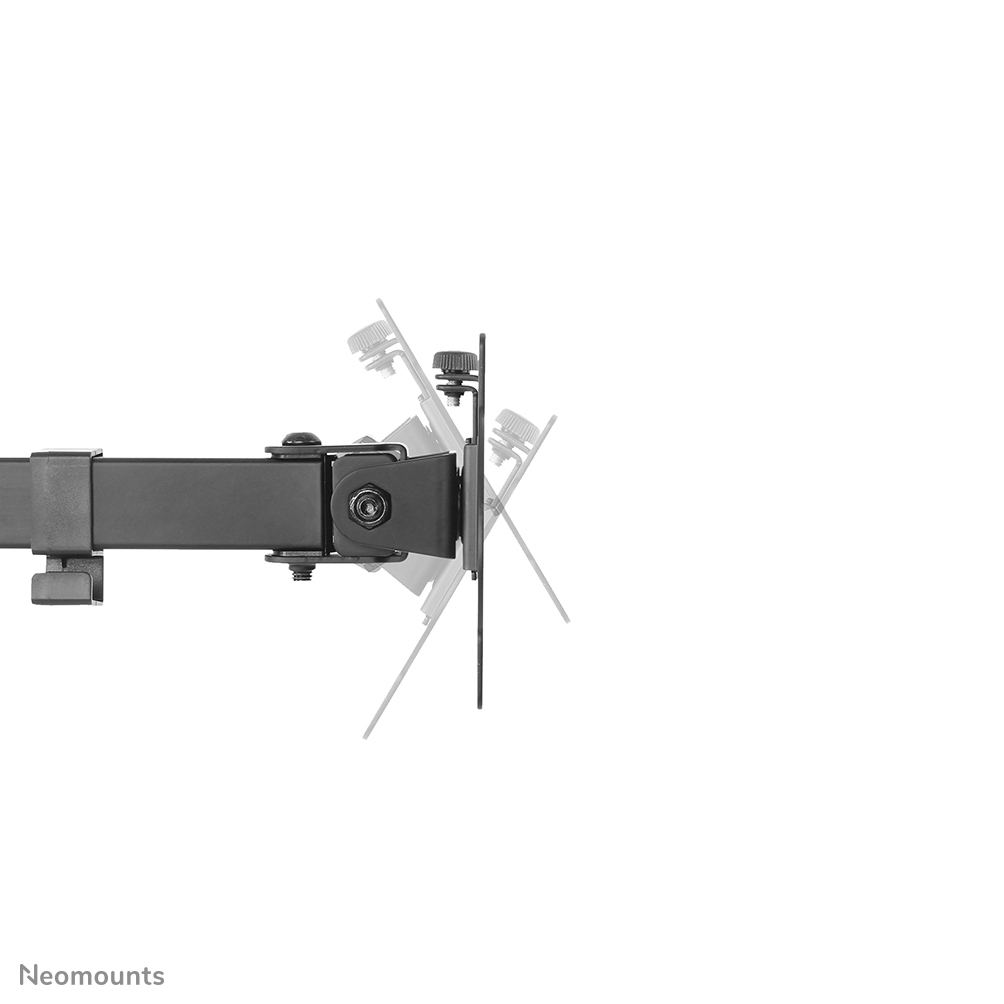Black metal TV mount with articulated arm, shown against a white background. Several adjustment positions are indicated.