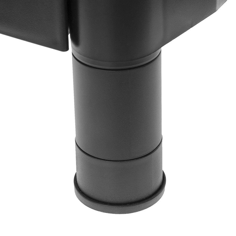 Close-up of a black shelf leg. It has a cylindrical shape with a rounded base and a section connected to the shelf.