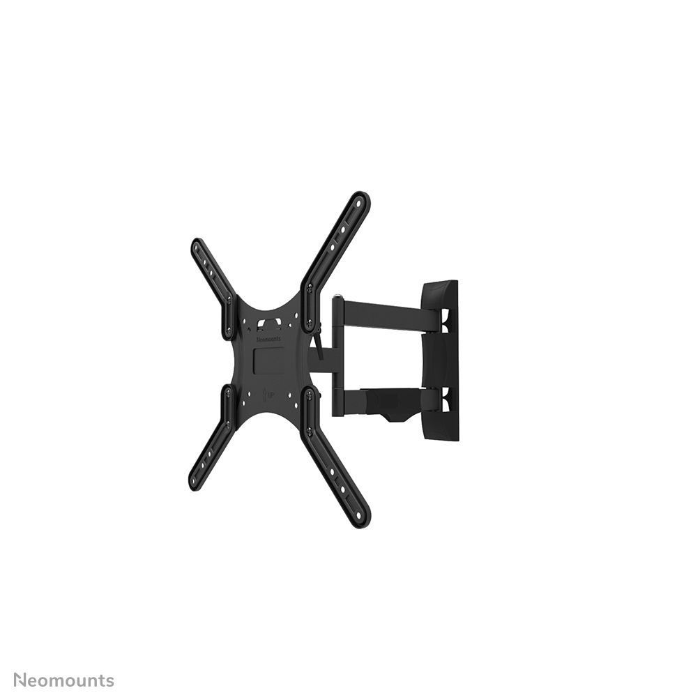 A black TV wall mount, with multiple articulating arms and mounting points, is isolated against a white background.