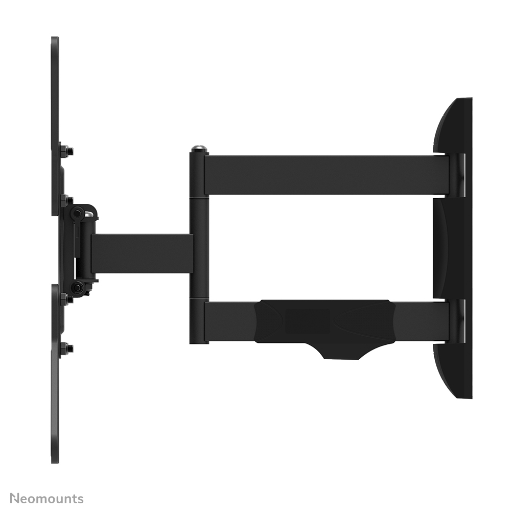 A black TV wall mount, extending horizontally. It has several articulated joints and mounting plates, set against a white background.