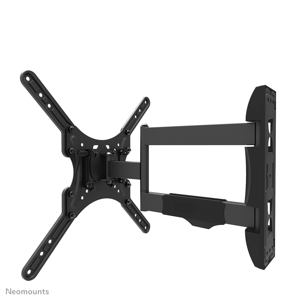 A black TV wall mount. It has multiple arms and a mounting plate for the TV. It is against a white background.