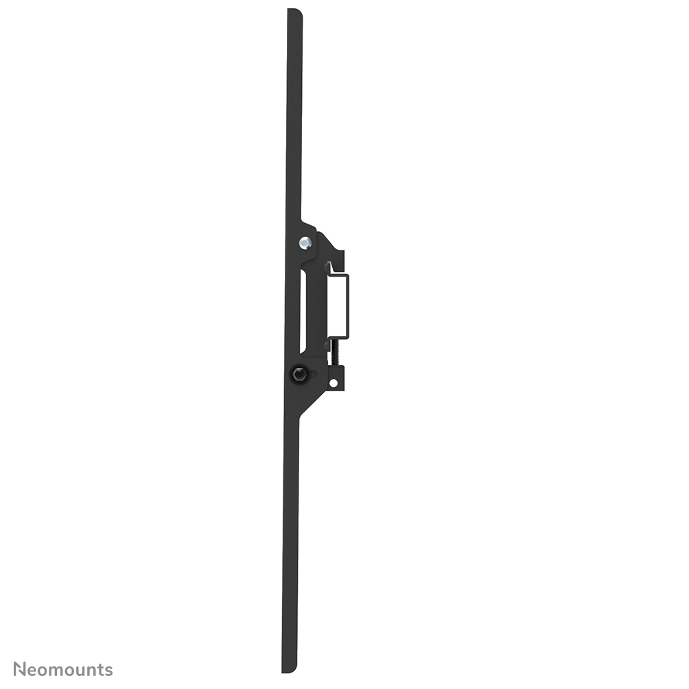 Side view of a black metal bracket. It has a long vertical bar and smaller horizontal and angled pieces.
