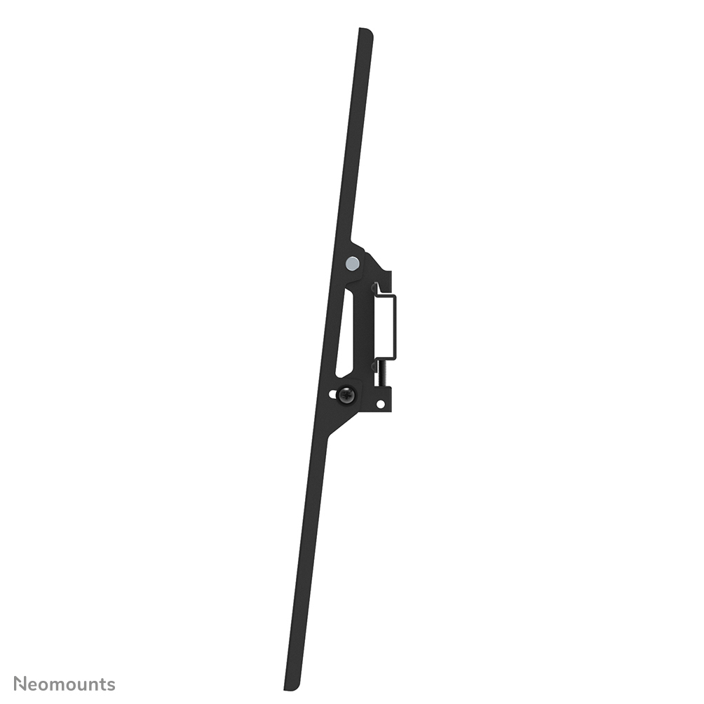 A side view of a black TV wall mount. It has a long, thin arm and various mounting components. The background is white.