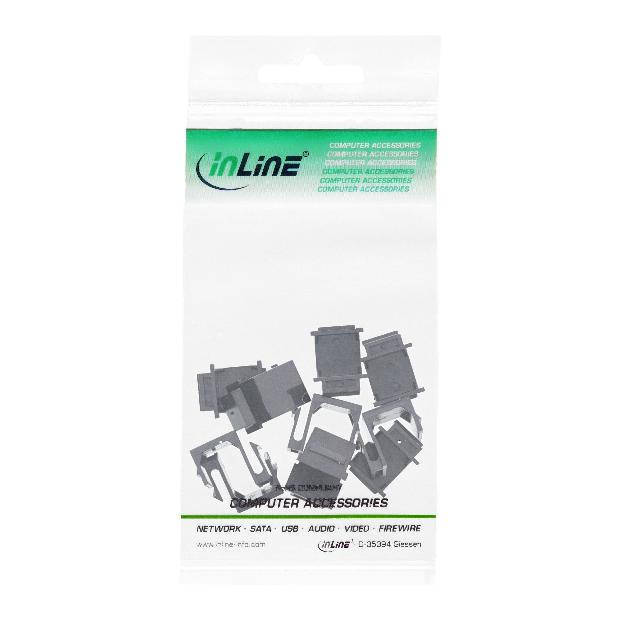 Eine Packung grauer Computerzubehörteile. Die Packung trägt das InLine-Logo und den Text: Computerzubehör.