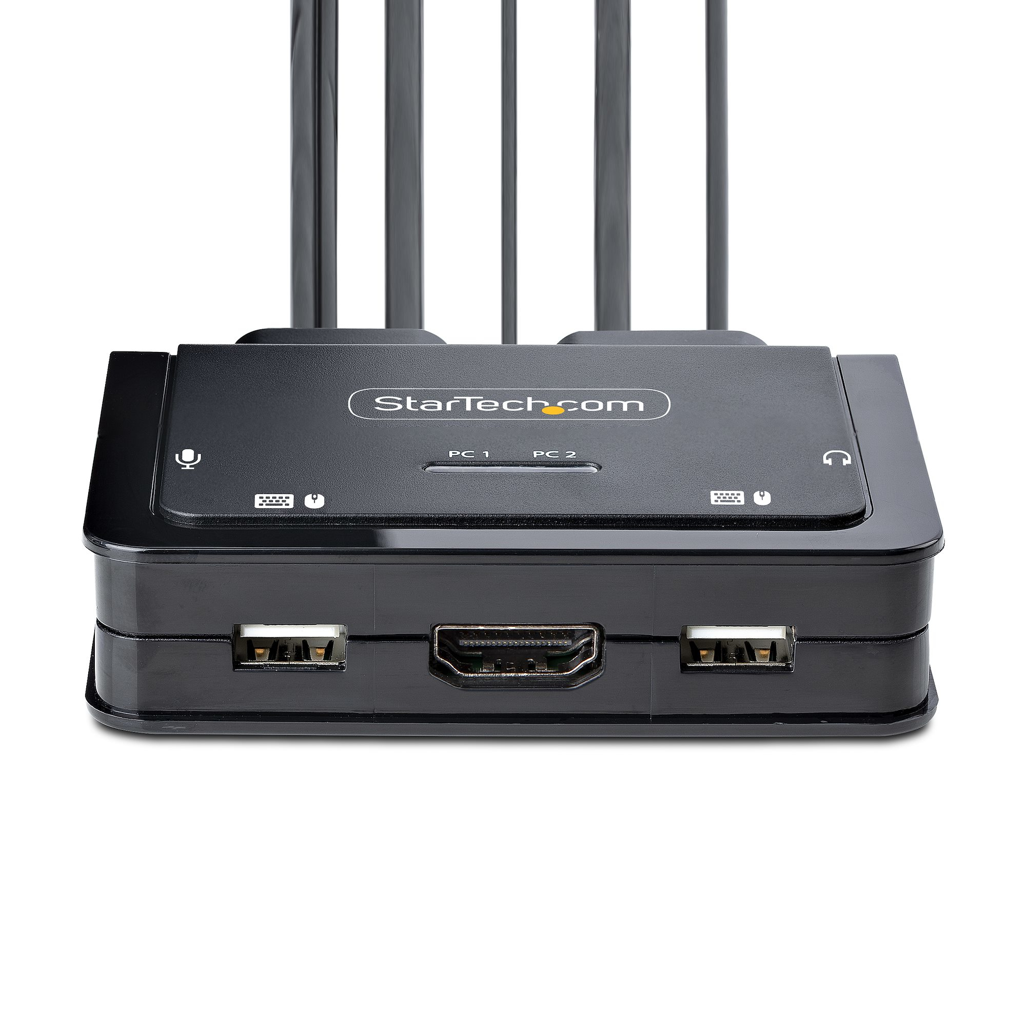 Schwarzes StarTech-Gerät mit Antennen, USB- und HDMI-Anschlüssen auf weißem Hintergrund.