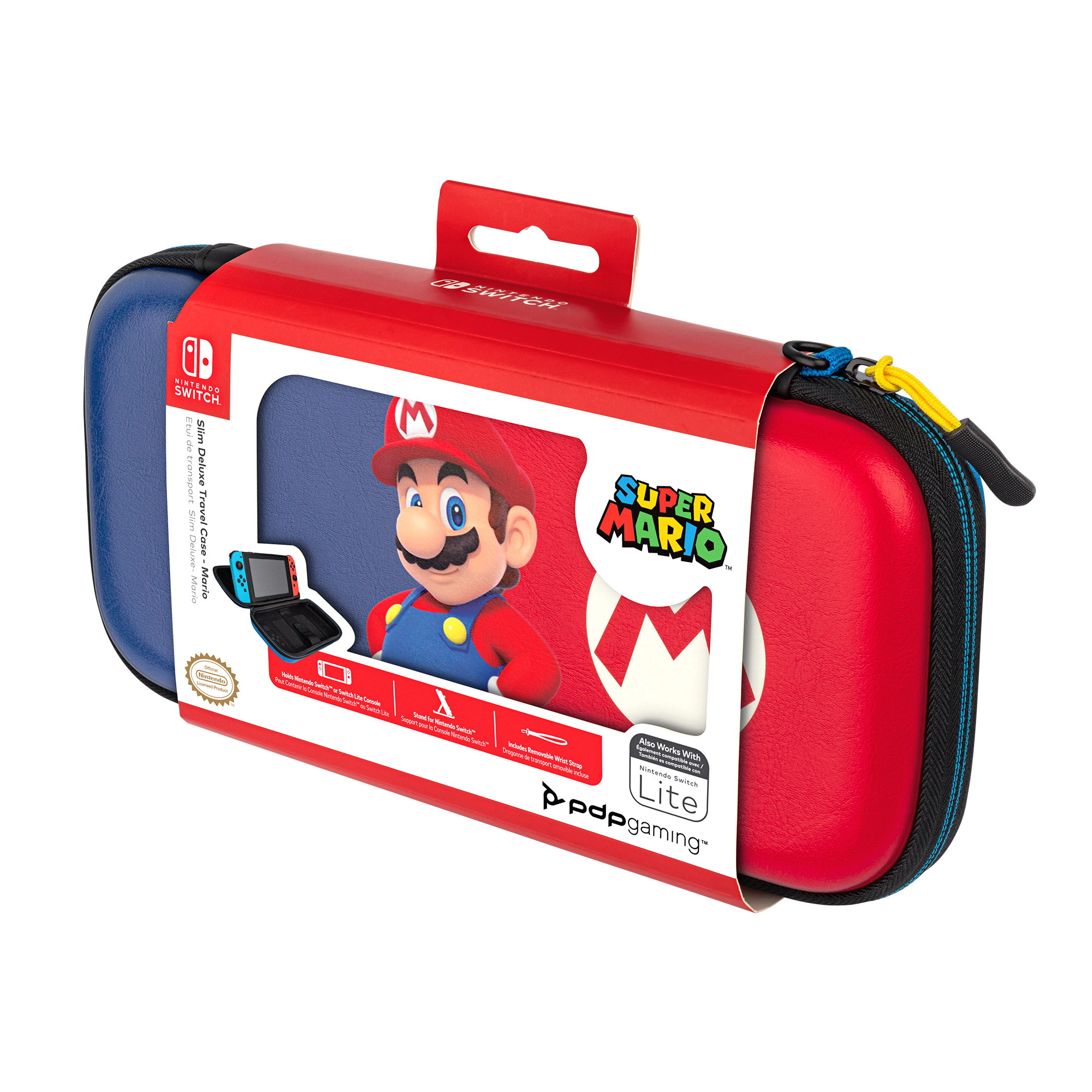 Etui Nintendo Switch Super Mario. Czerwone i niebieskie etui z wizerunkiem Mario z przodu.