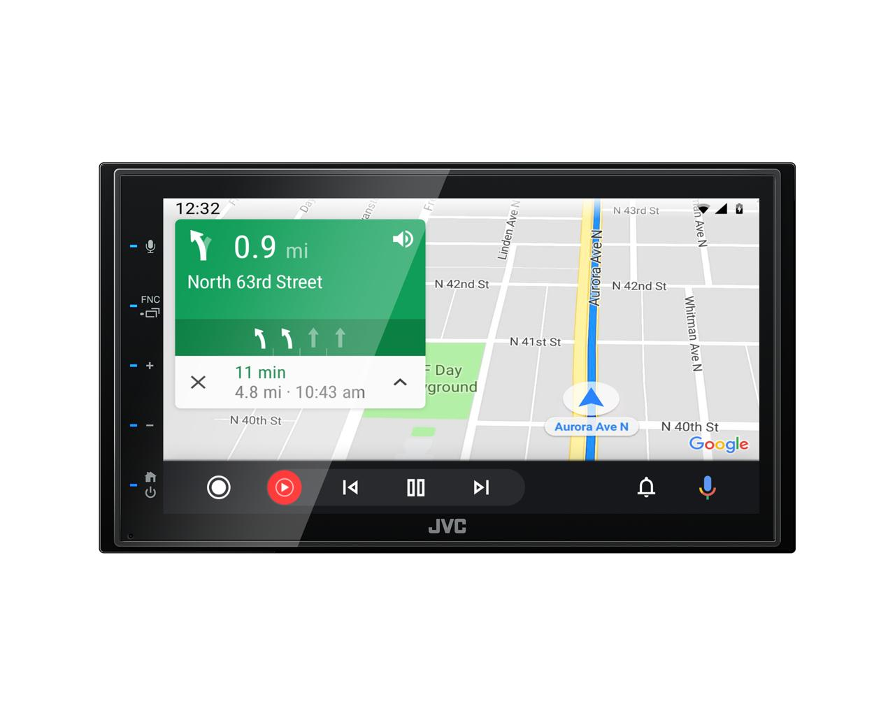 Ein Auto-Navigationssystem-Bildschirm mit einer Karte und Wegbeschreibungen. Es zeigt Entfernung, Straßennamen und geschätzte Reisezeit.