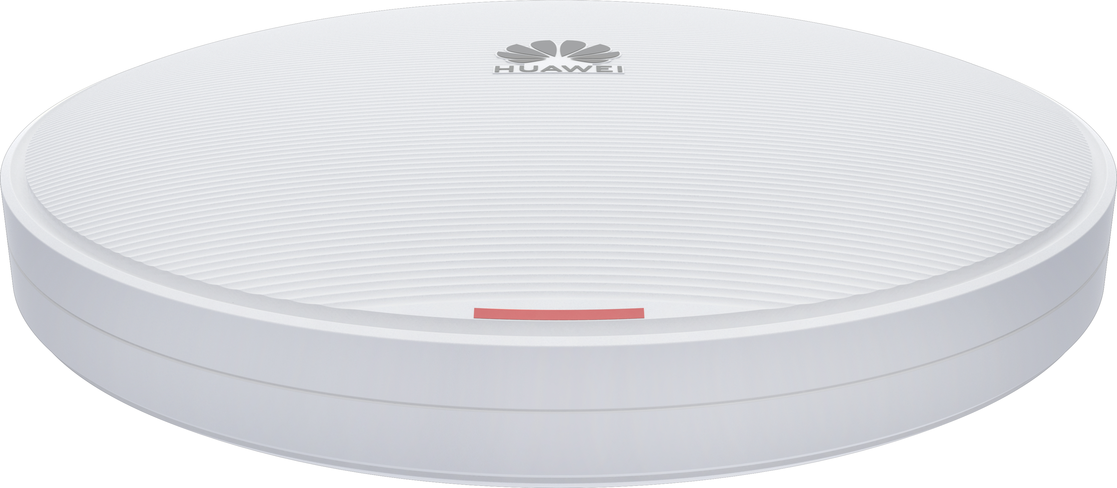 Un dispositivo Huawei blanco. Es redondo con la parte superior acanalada. Una luz roja es visible en el frente. Logotipo de Huawei en la parte superior.