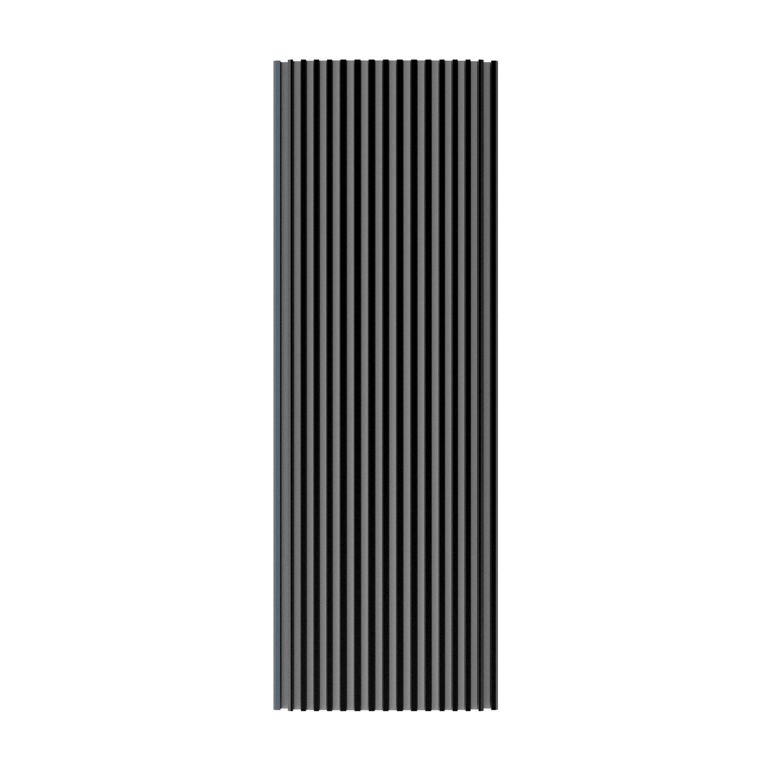 Un panel vertical con franjas verticales grises y negras alternas, sobre un fondo blanco.