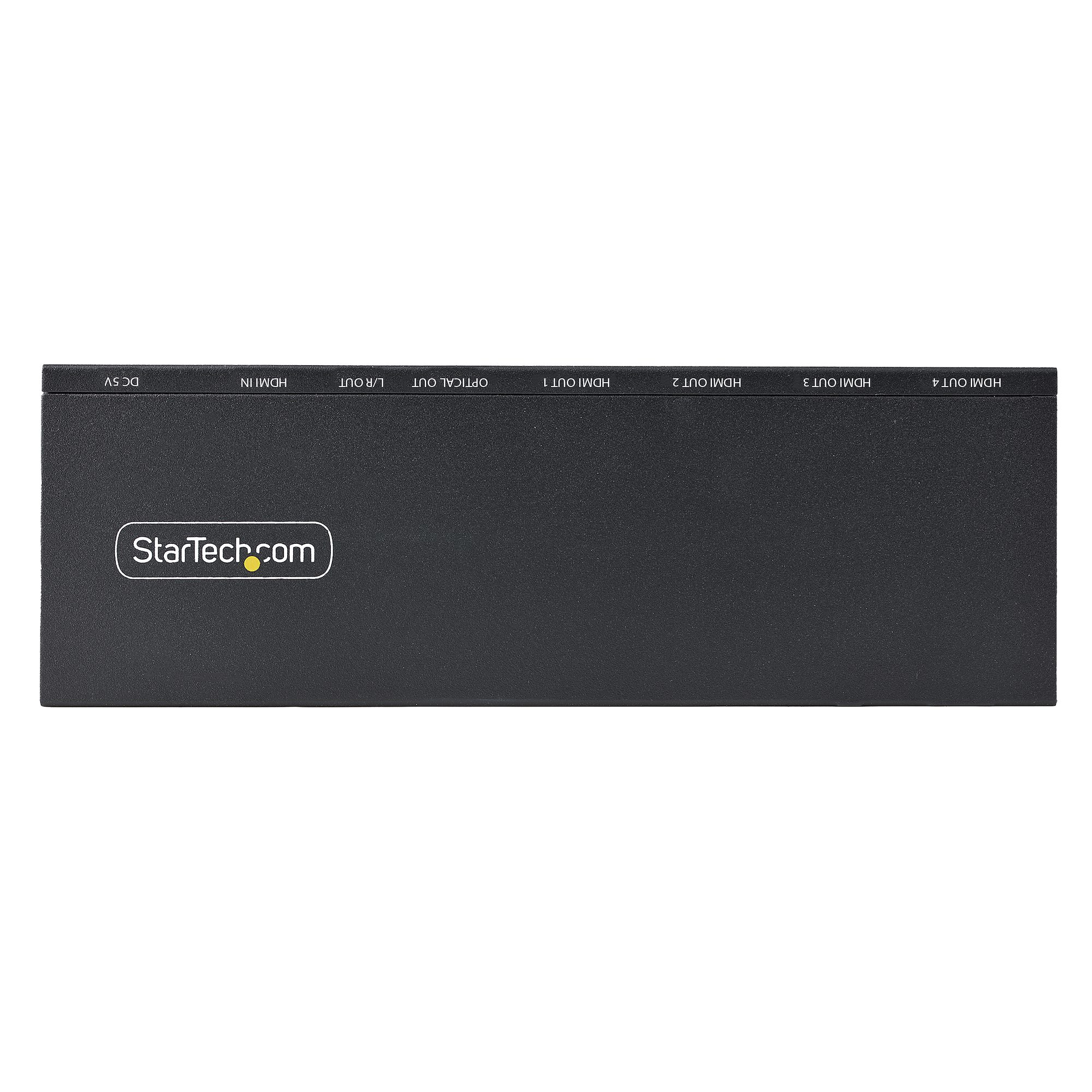 Dispositivo StarTech nero con più porte HDMI ed etichette. DC 5V, HDMI in e altre opzioni di uscita visibili.