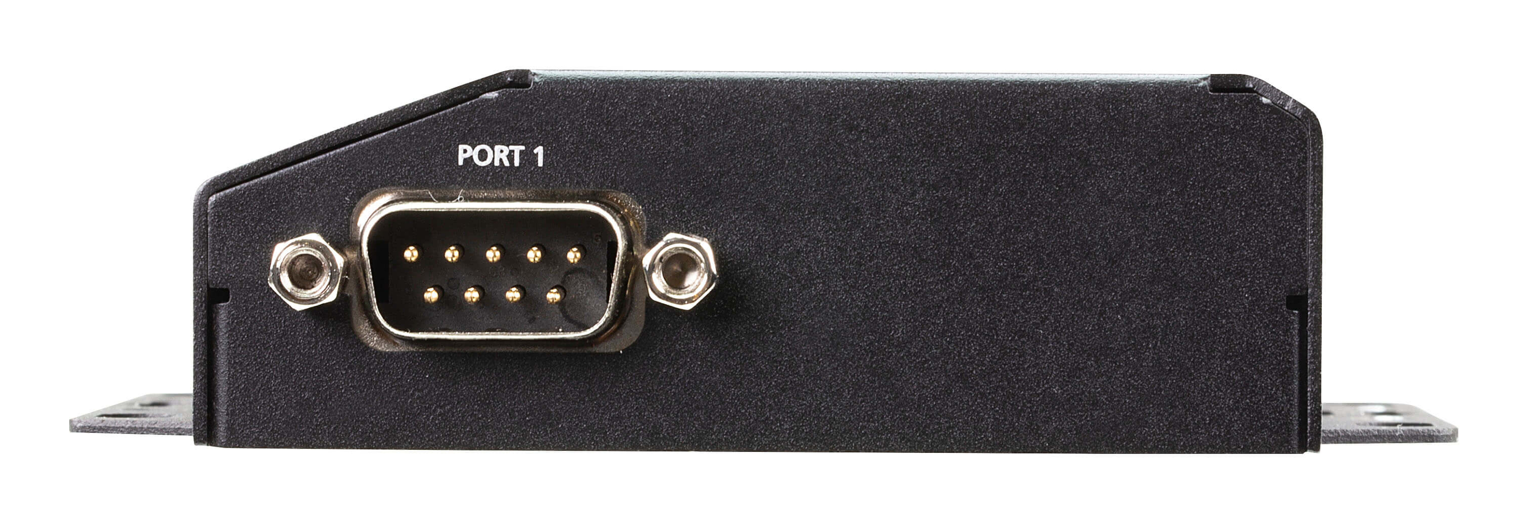 Appareil électronique noir avec port série étiqueté 'PORT 1'. Le port a neuf broches et des vis.