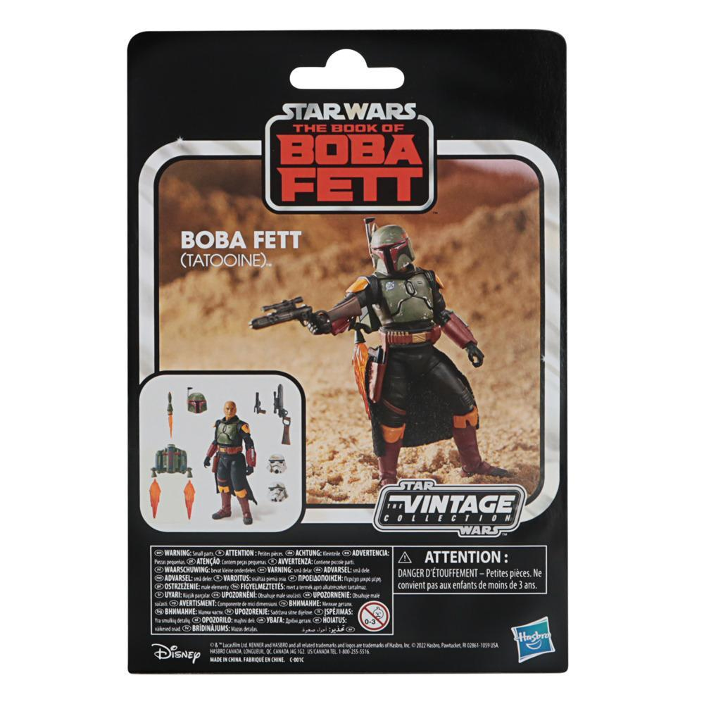 Action figure di Boba Fett su una confezione di Star Wars. La confezione presenta testo e immagini del personaggio.