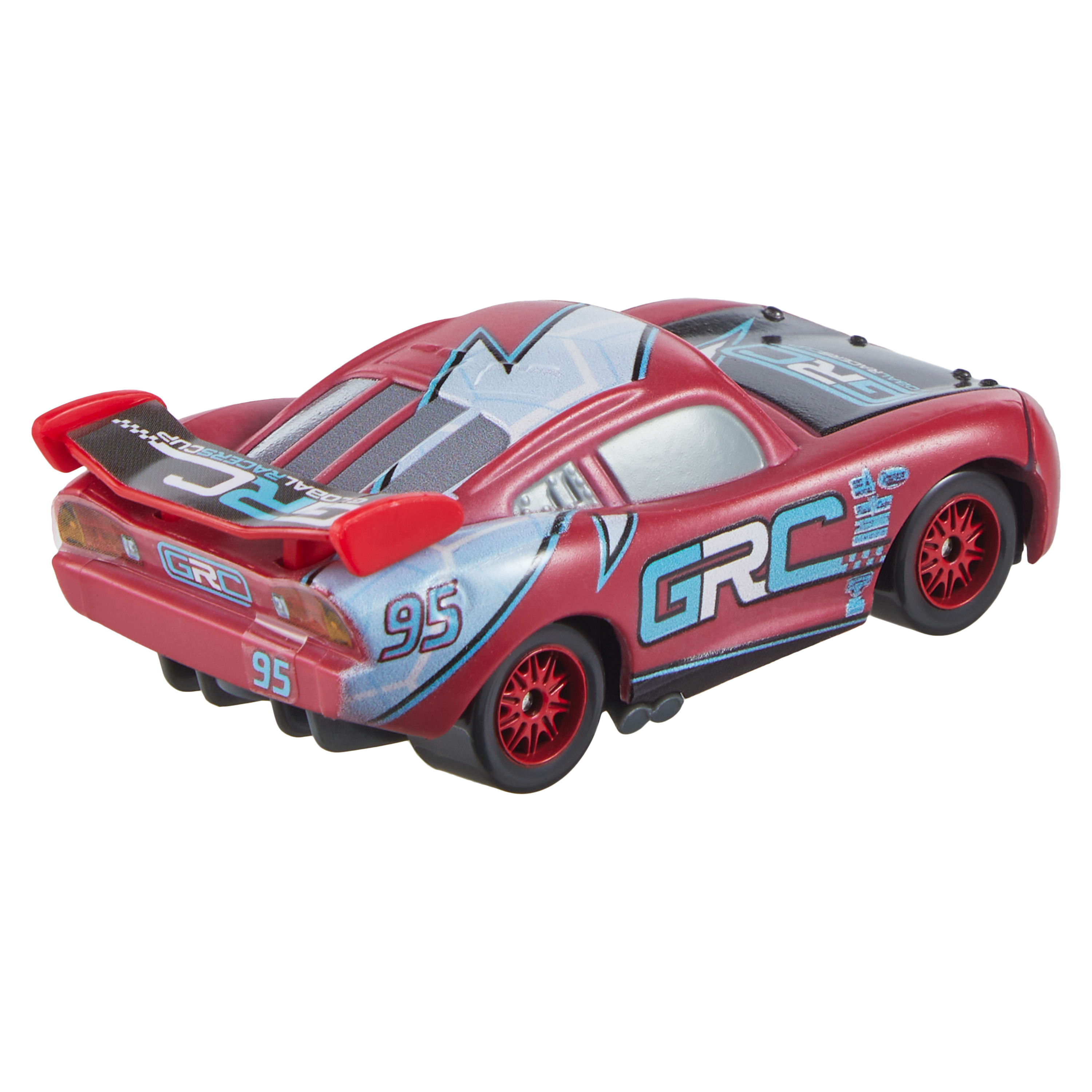 Czerwony samochodzik z niebieskimi akcentami, numerem 95 i napisem 'GRC'. Ma spojler i czerwone koła.