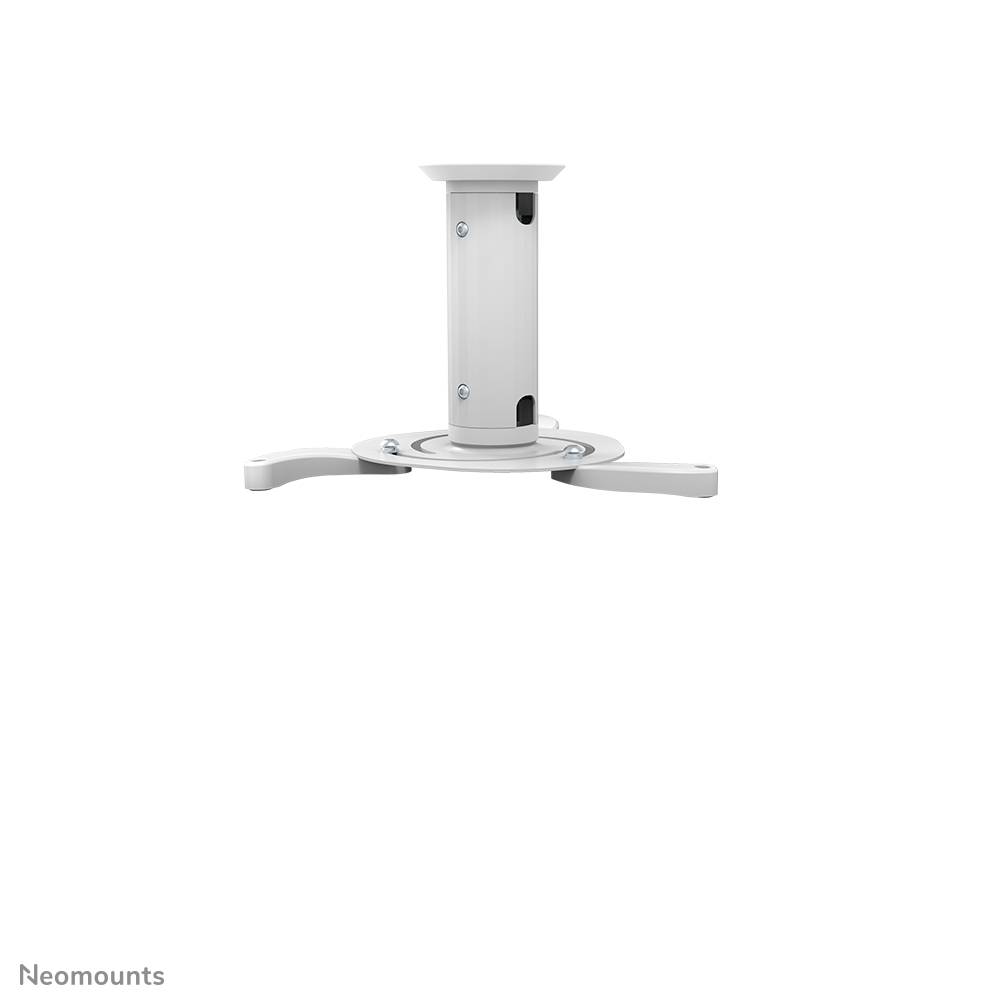 A white projector ceiling mount. It has a cylindrical body with mounting arms extending outwards, all against a white background.