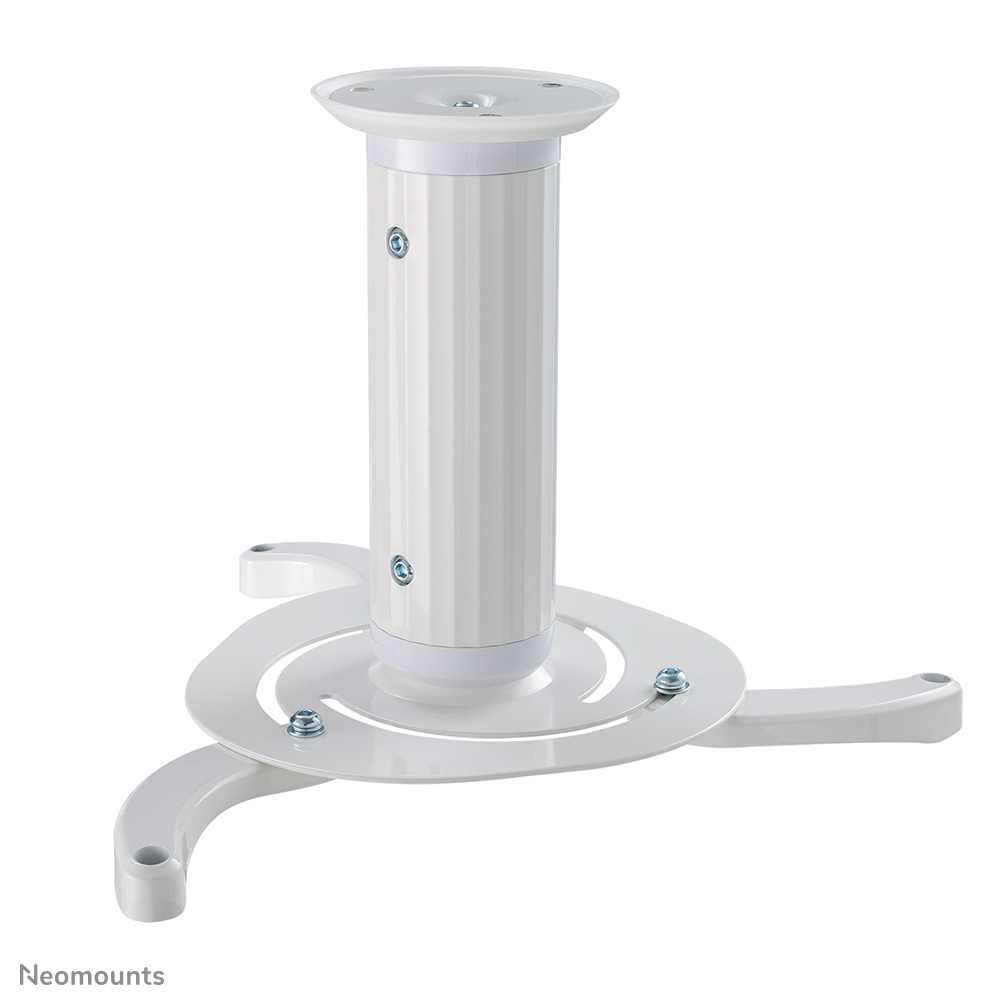 White projector mount. It has a central vertical column, a circular base, and three curved arms extending outwards.