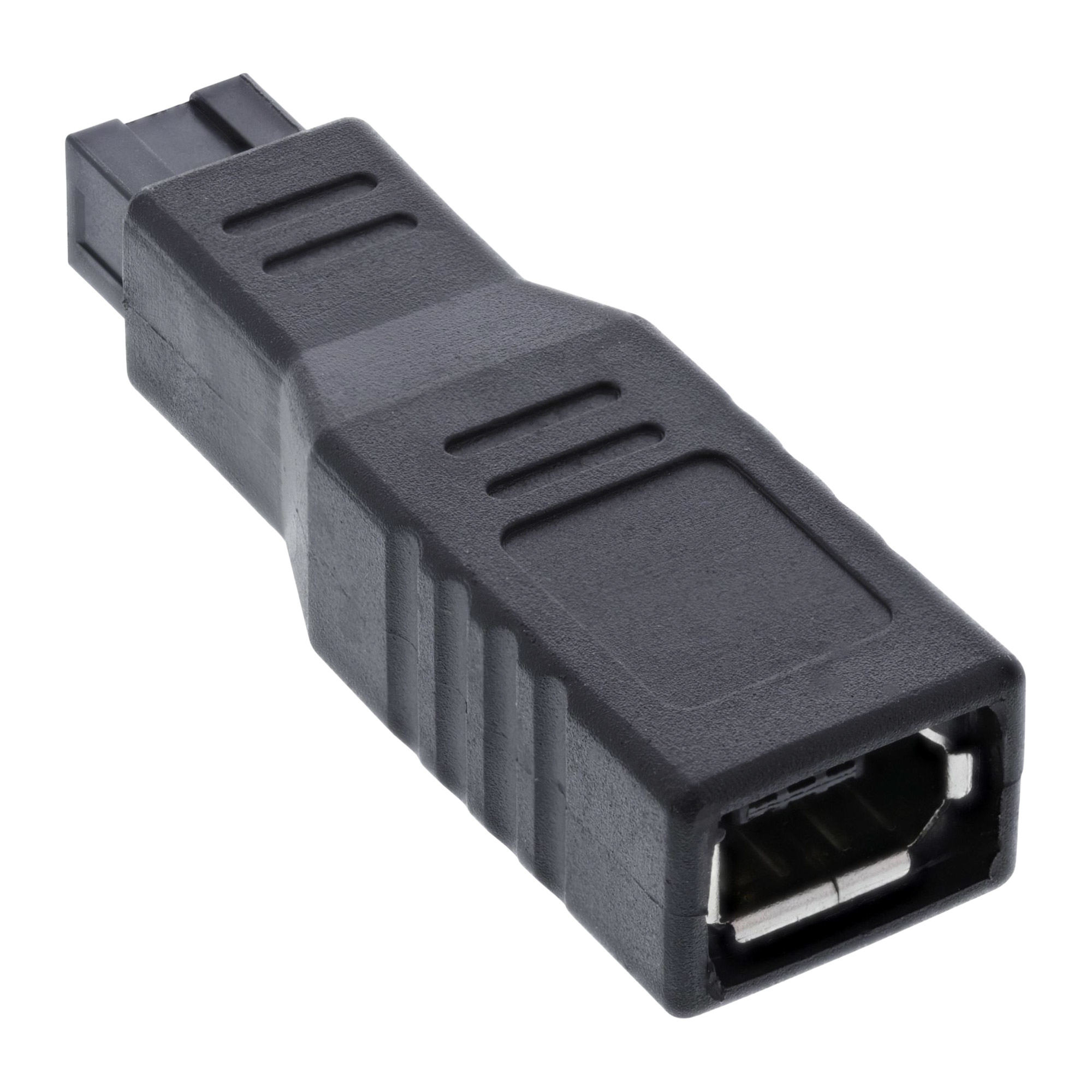 Ein schwarzer USB-Adapter mit rechteckiger Form. Er hat einen USB-Anschluss und einen anderen Anschluss.