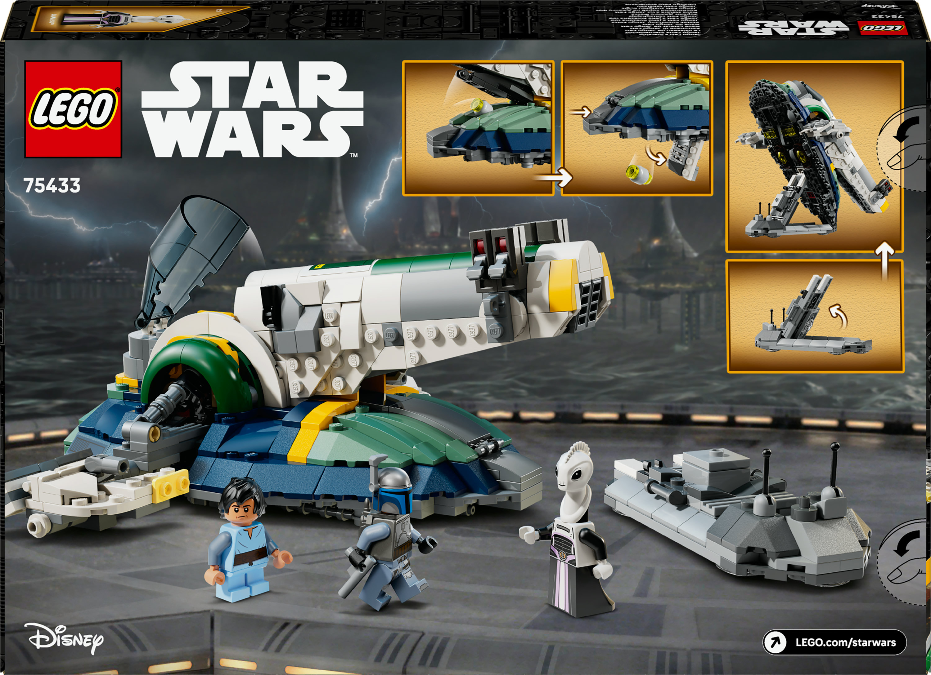 Pudełko zestawu Lego Star Wars. Zawiera model statku, minifigurki i szczegółowe zdjęcia elementów.