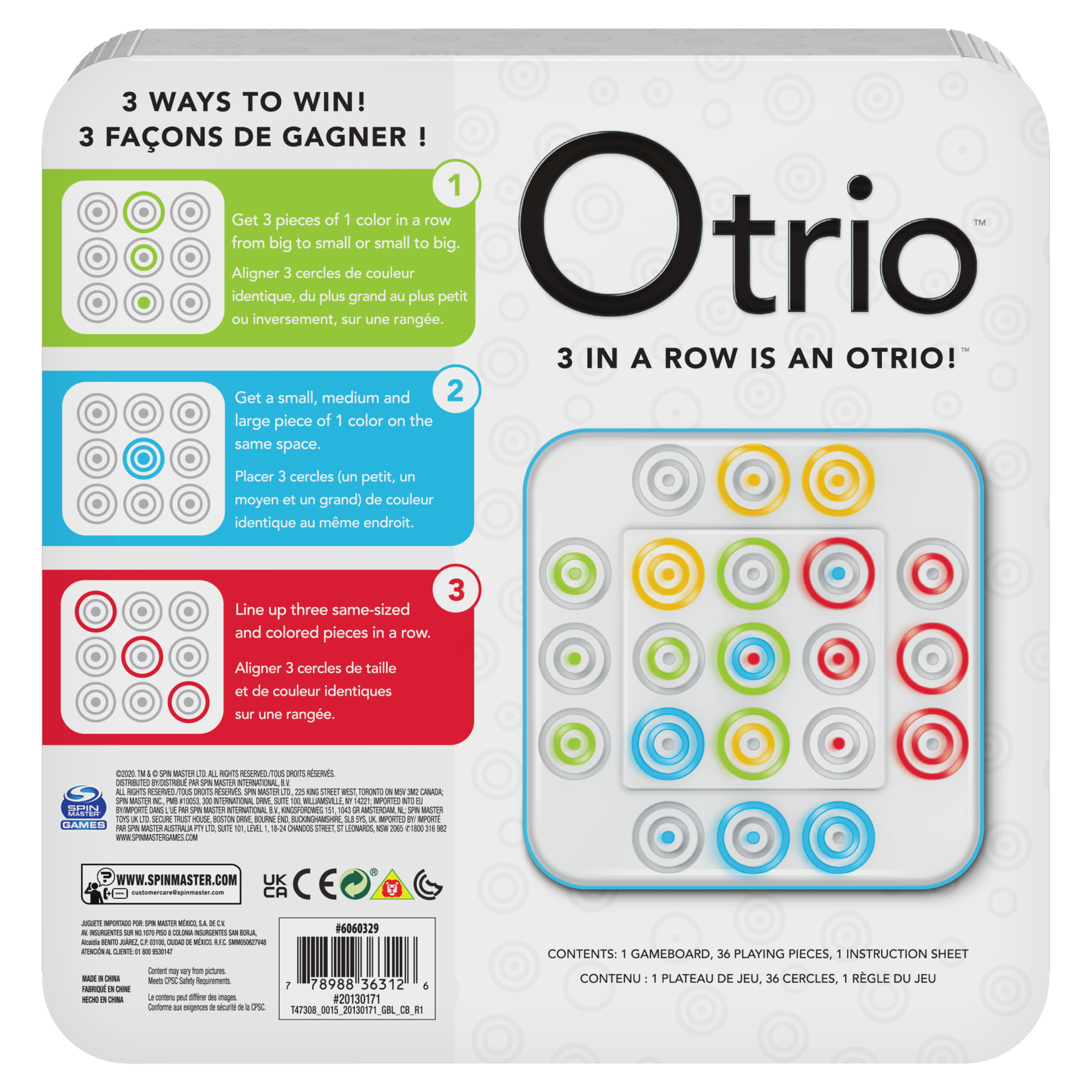Die Spielbox zeigt das Otrio-Logo. Sie zeigt die Gewinnmöglichkeiten und das Gameplay.