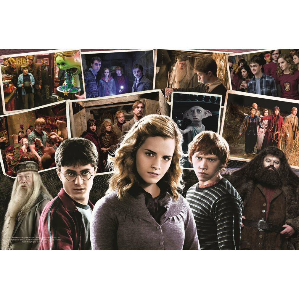 Un collage di scene del film di Harry Potter. Presenta i personaggi principali come Harry, Hermione, Ron e Hagrid. Vengono mostrati altri personaggi e scene.