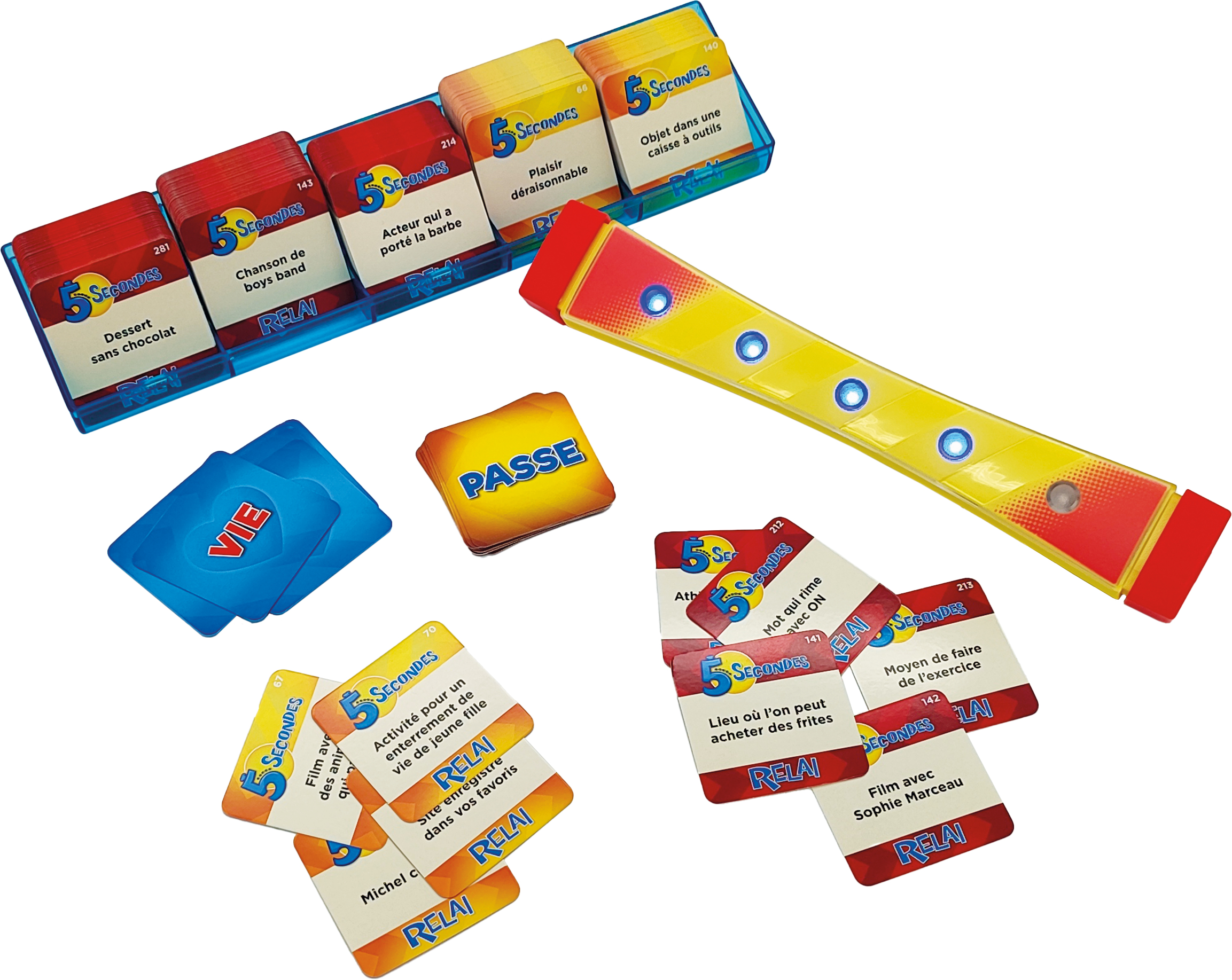 Gra planszowa z kartami i timerem. Karty mają frazy, timer i kartę PASS.