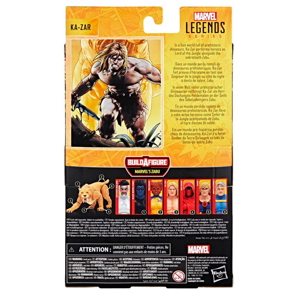 Ka-Zar illüstrasyonlu oyuncak kutusu. Metin 'Marvel Legends Series' ve 'Build a figure' içerir.