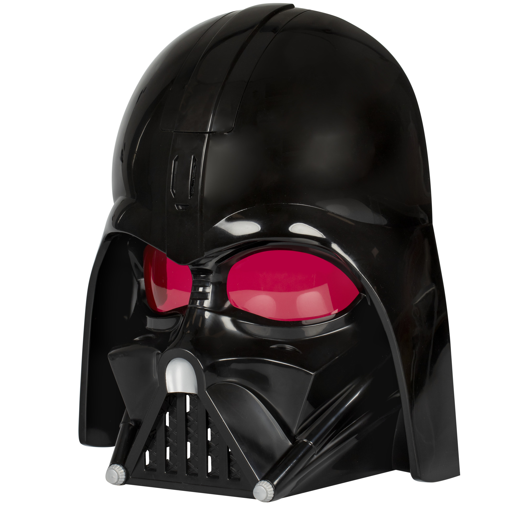 Una máscara negra de Darth Vader con lentes rojas. La máscara es brillante, con una rejilla frontal detallada y forma de casco.