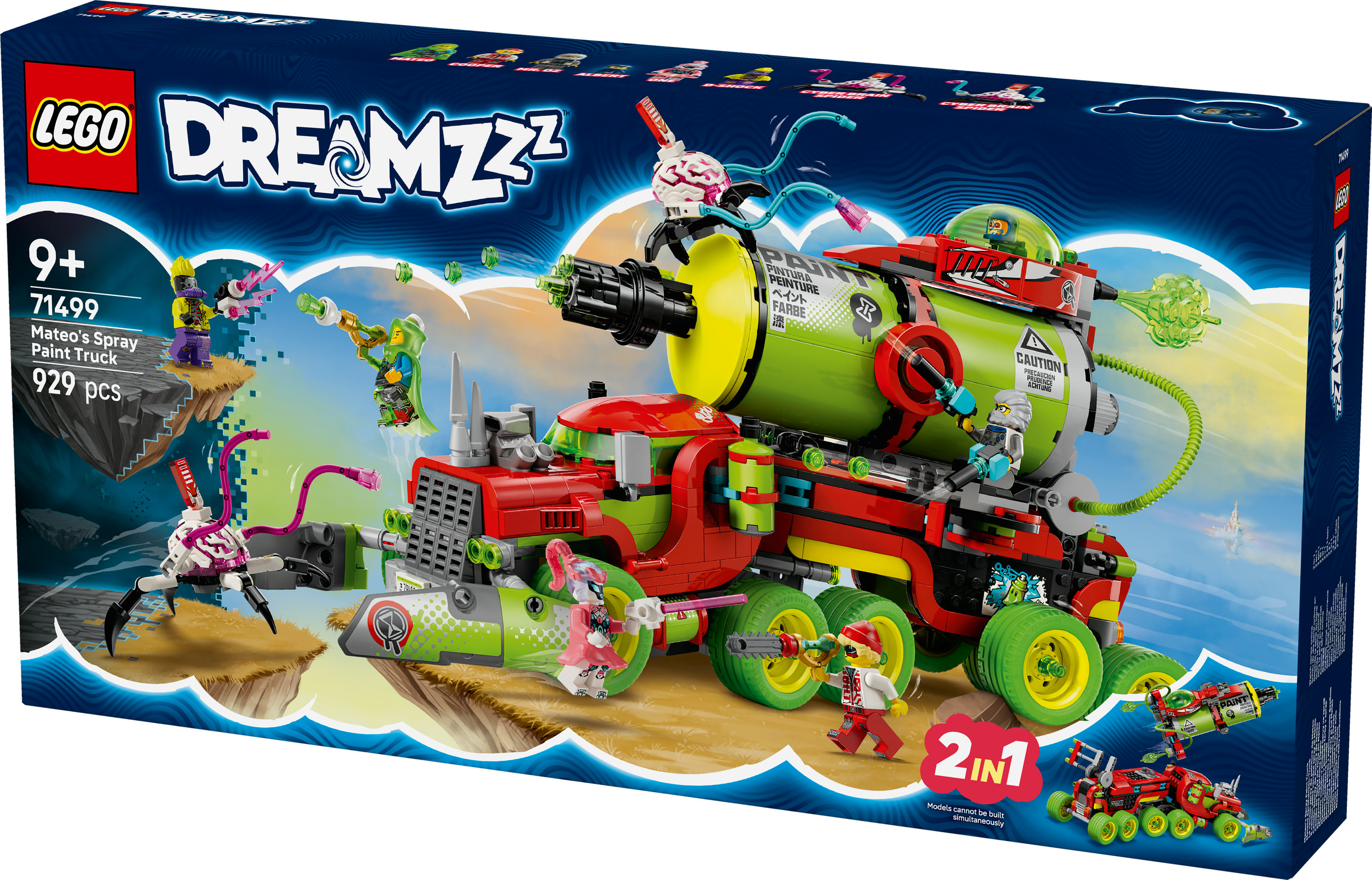 Pudełko zestawu Lego Dreamzzz. Pokazuje czerwono-zieloną ciężarówkę z farbą z figurkami i logo Lego.
