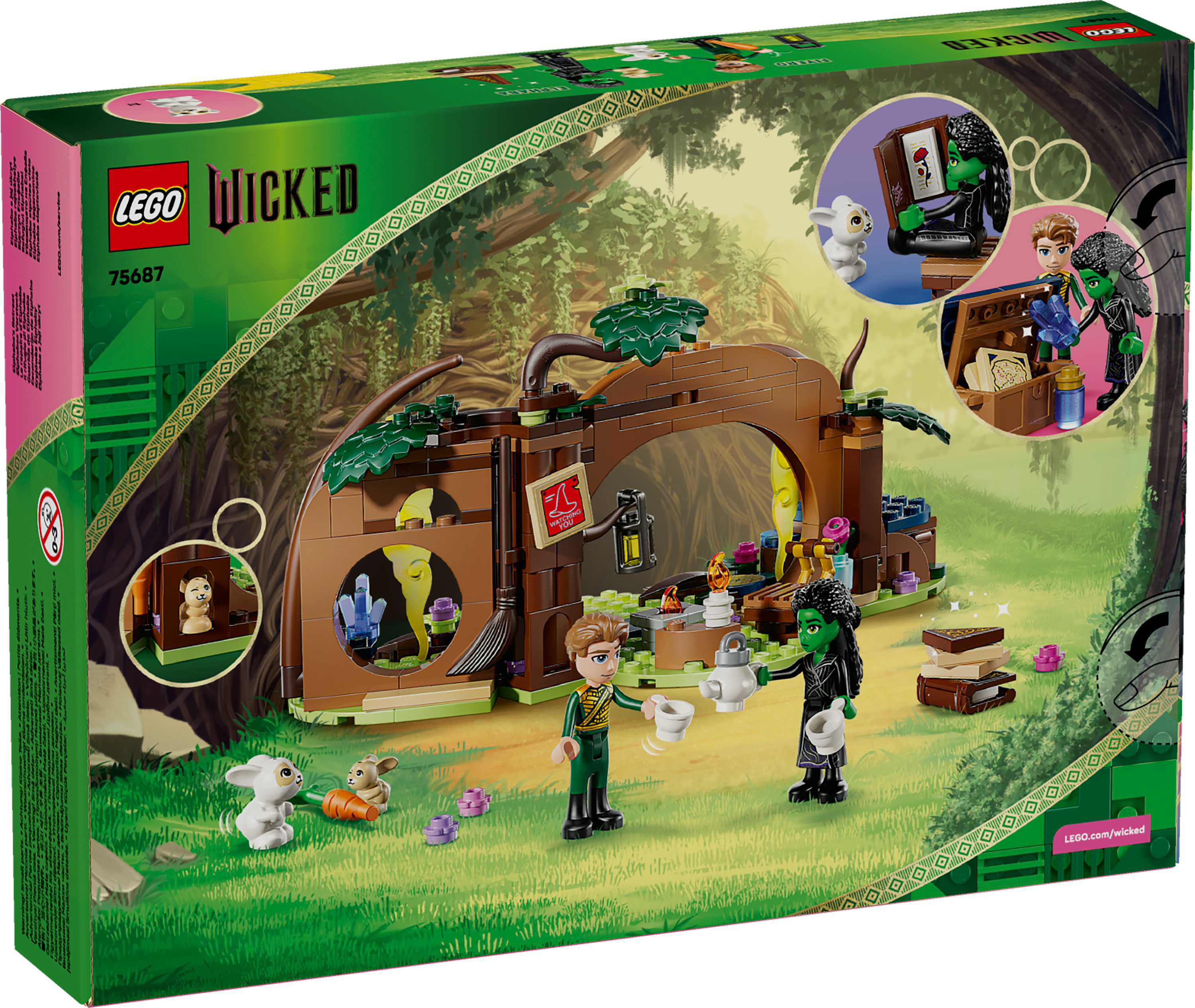 Pudełko Lego Wicked. Zawiera minifigurki, drewnianą konstrukcję i leśne tło.