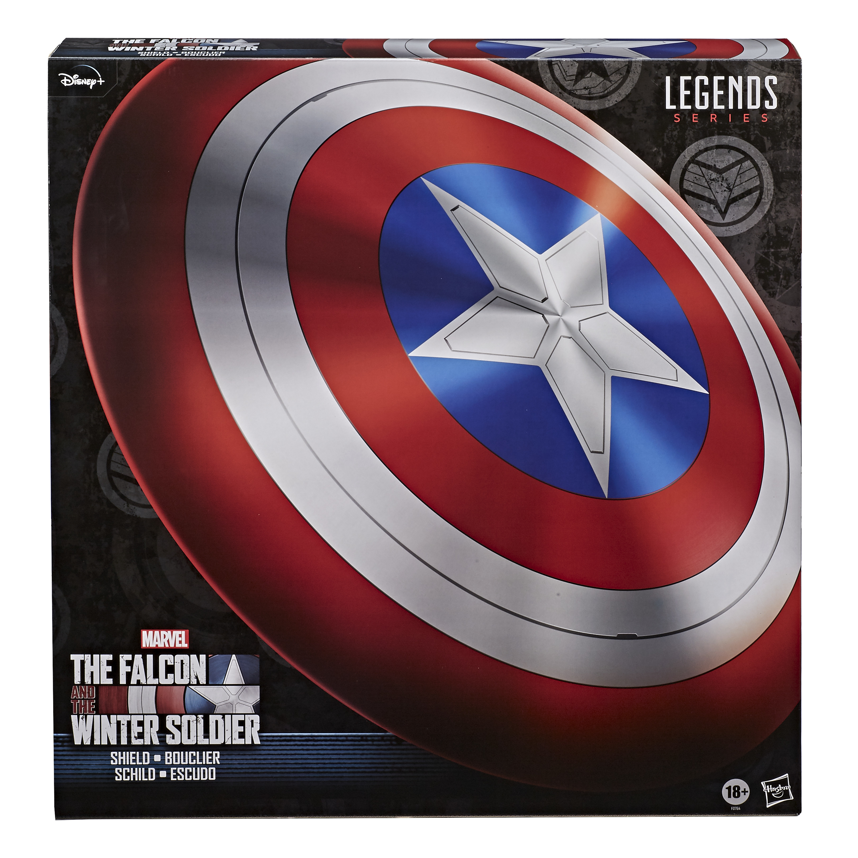 'The Falcon and the Winter Soldier' filminden Kaptan Amerika'nın kalkanının kutusu. Kırmızı, beyaz, mavi, yıldızlı.