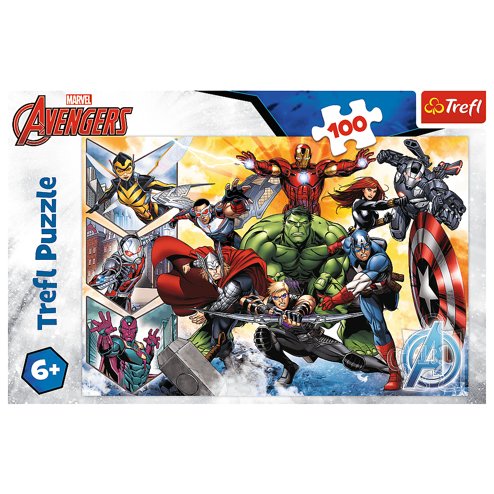 Puzzle Trefl Marvel Avengers 100 elementów. Zawiera różne postacie z Avengers. Puzzle dla dzieci w wieku 6+.